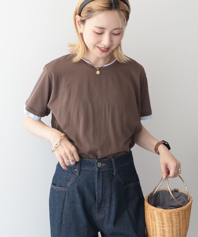AMERICAN HOLIC「配色レイヤード風シアーTシャツ」|Tシャツ・カットソー|Brown