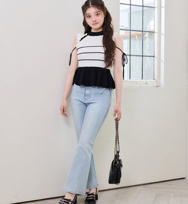  「【SMサイズ展開】リボンアレンジキラキラ美脚デニム」|その他|