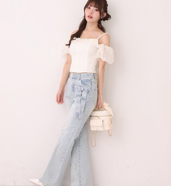  「【SMサイズ展開】リボンアレンジキラキラ美脚デニム」|その他|
