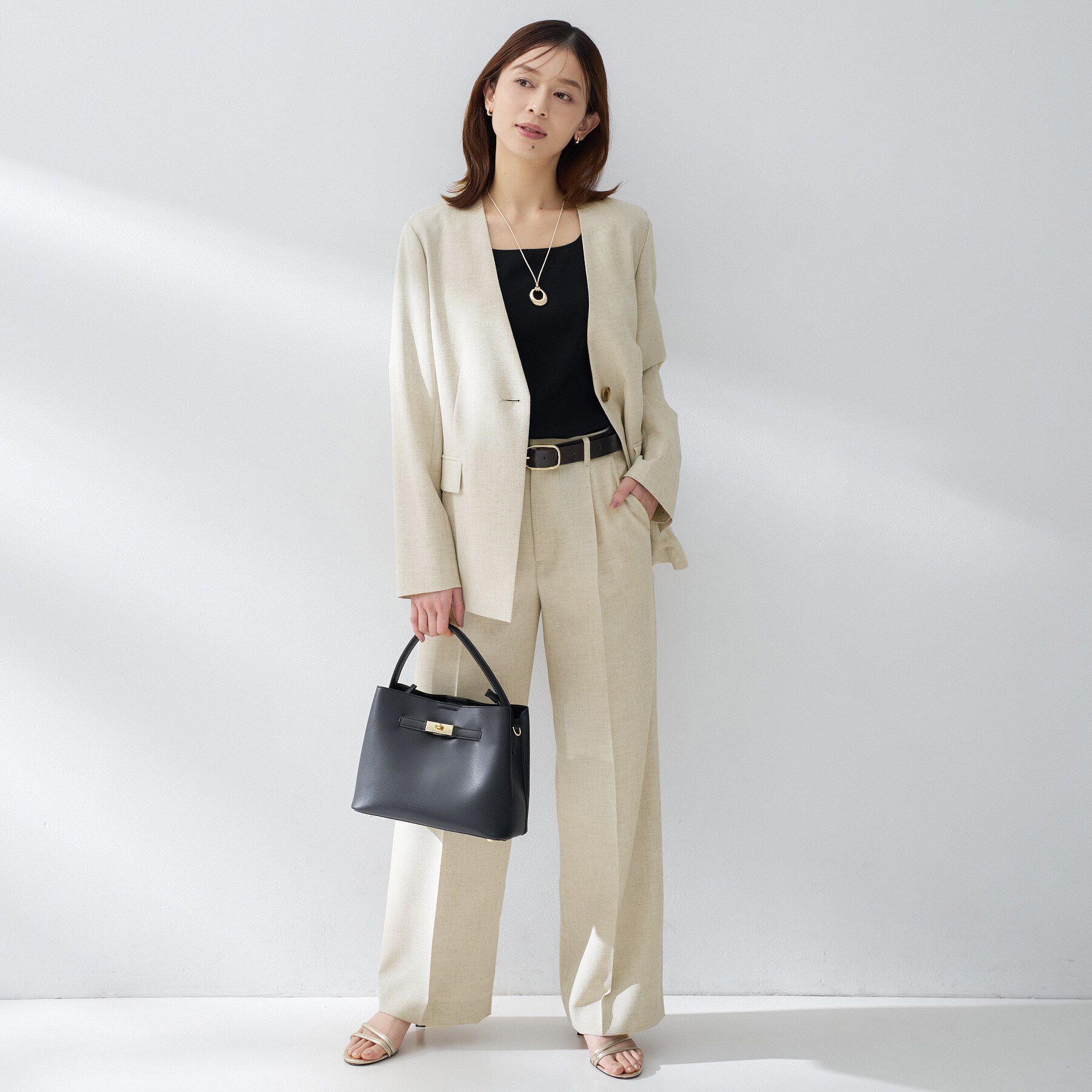 UNTITLED「【さらりと快適/セットアップ可/UV/接触冷感】スラブカラーレスジャケット」|ノーカラージャケット|