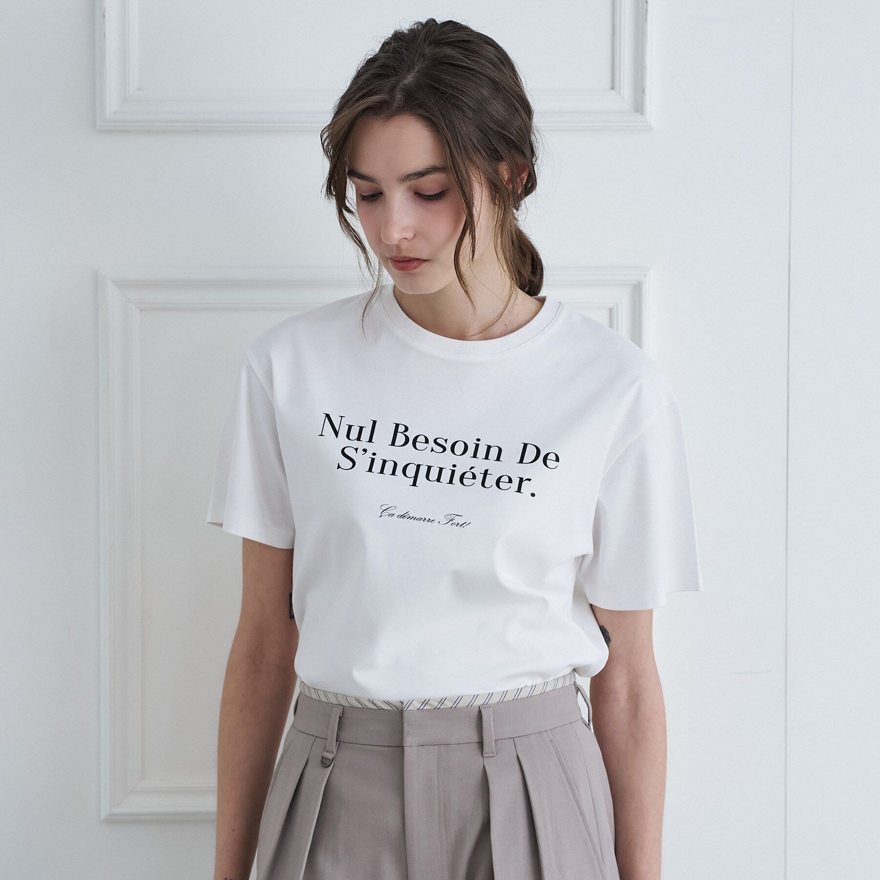 DRESSTERIOR「【接触冷感／抗菌防臭／消臭】アイスクリアコットンフレンチロゴT」|Tシャツ・カットソー|