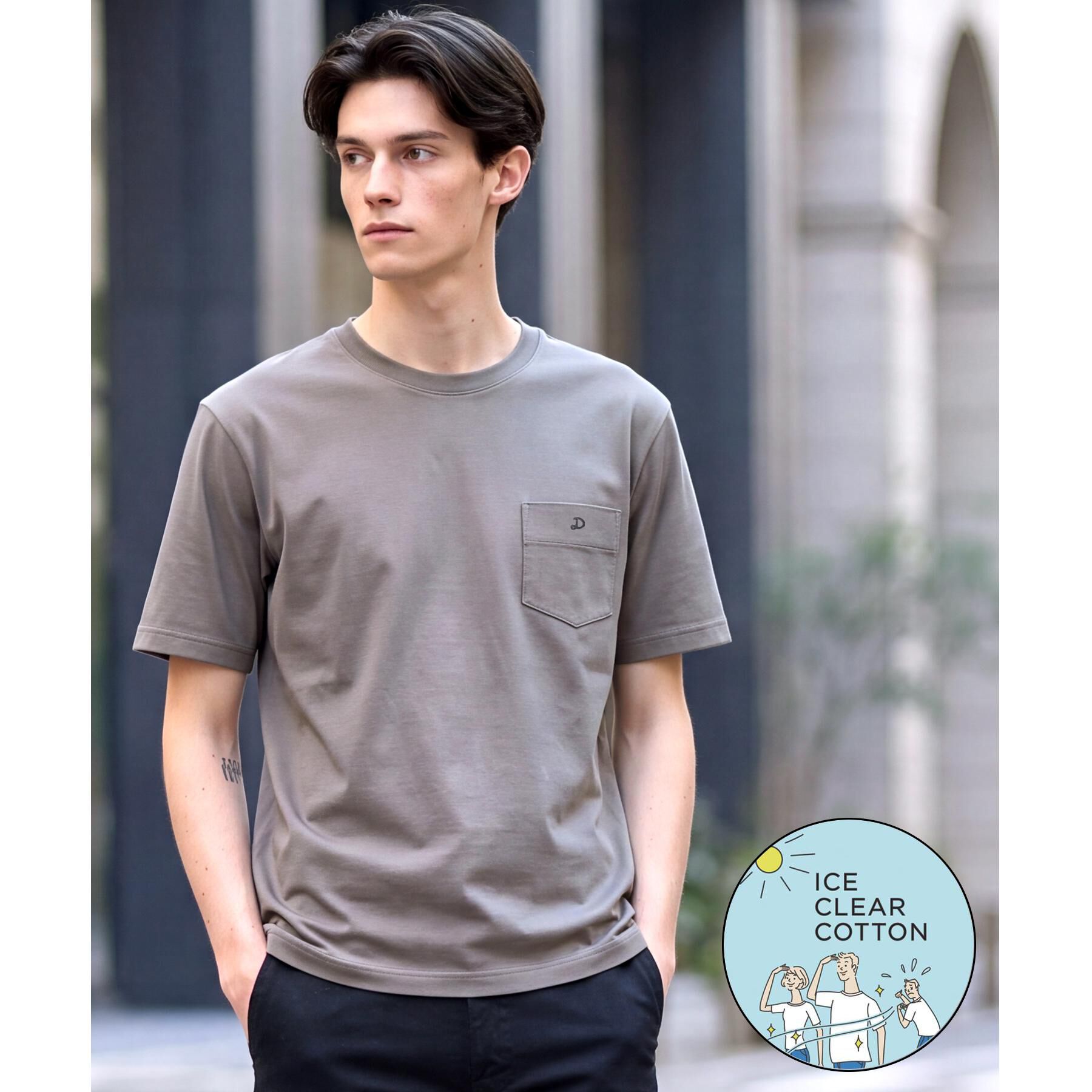DRESSTERIOR「【接触冷感／抗菌防臭／消臭】ICE CLEAR COTTON ポケットTシャツ」|Tシャツ・カットソー|チャコールグレー(0