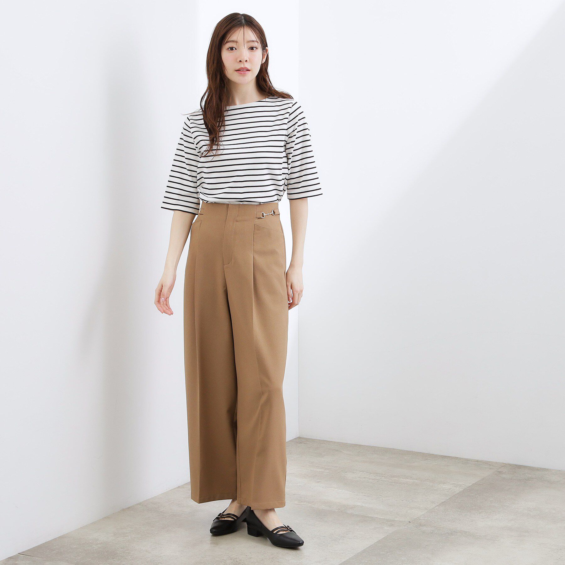 grove「【二の腕カバー/すっきり見え・抗菌防臭/UVカット】きちんと素材のボートネックTシャツ」|Tシャツ・カットソー|