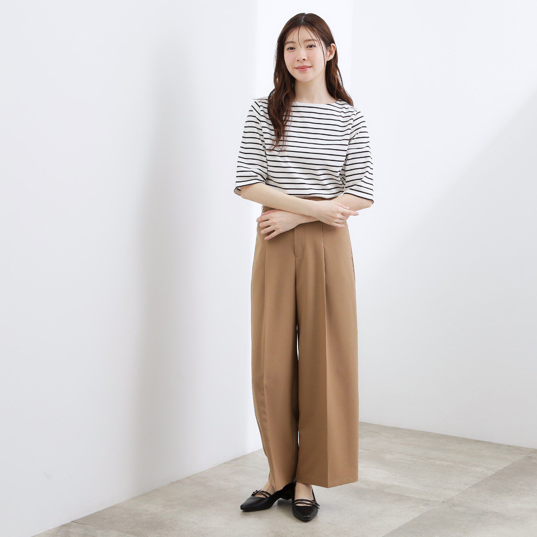 grove「【二の腕カバー/すっきり見え・抗菌防臭/UVカット】きちんと素材のボートネックTシャツ」|Tシャツ・カットソー|