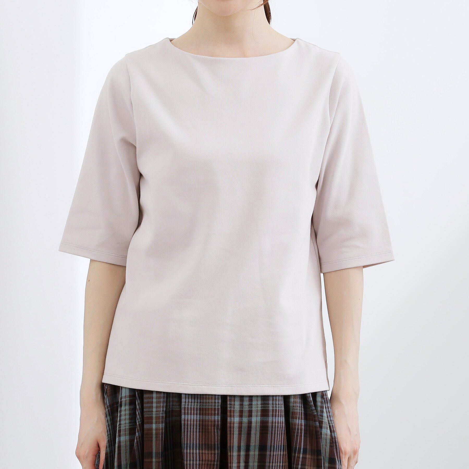 grove「【二の腕カバー/すっきり見え・抗菌防臭/UVカット】きちんと素材のボートネックTシャツ」|Tシャツ・カットソー|
