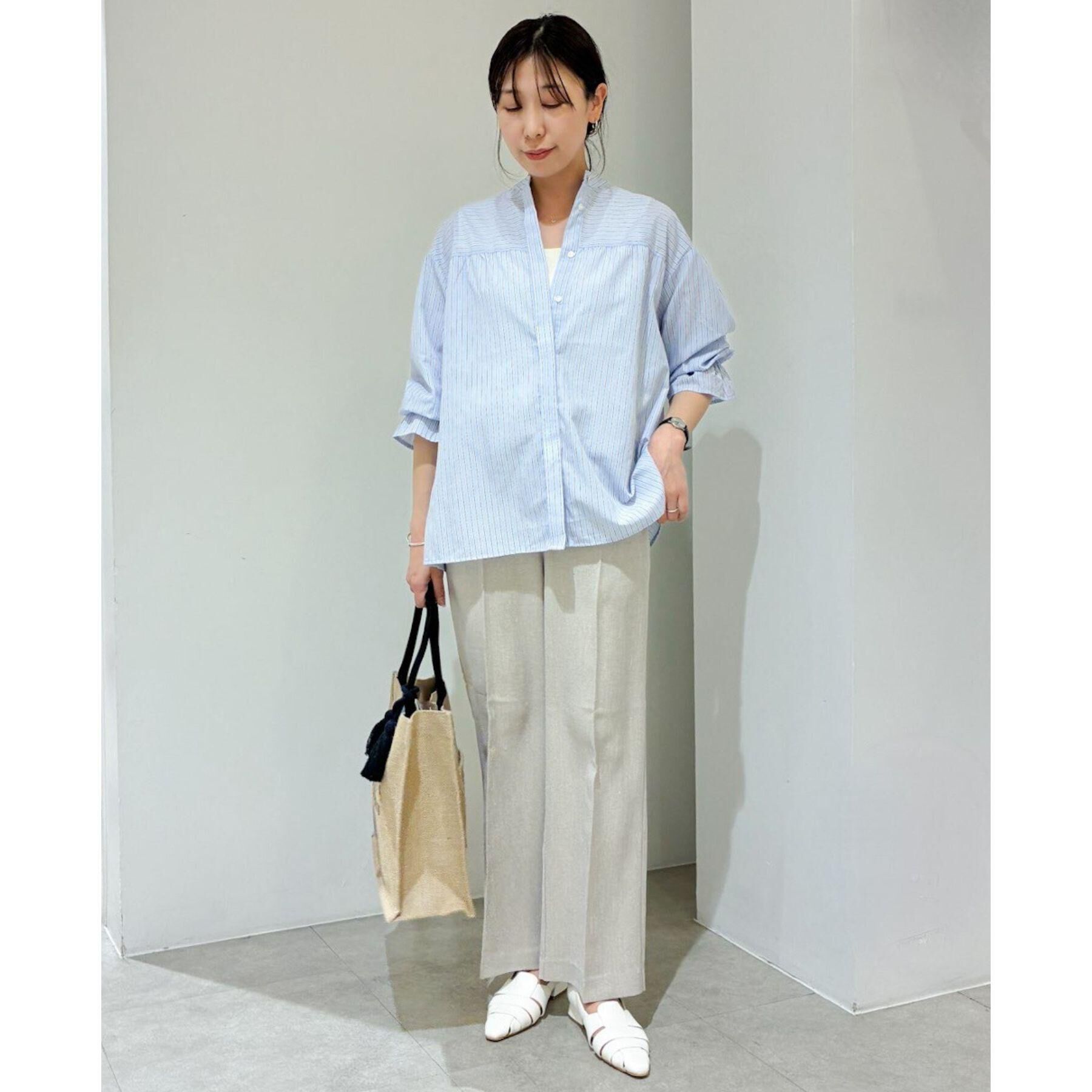 grove「【貴島明日香さん着用／イージーケア／接触冷感】麻混スタンドギャザーシャツ」|シャツ・ブラウス|