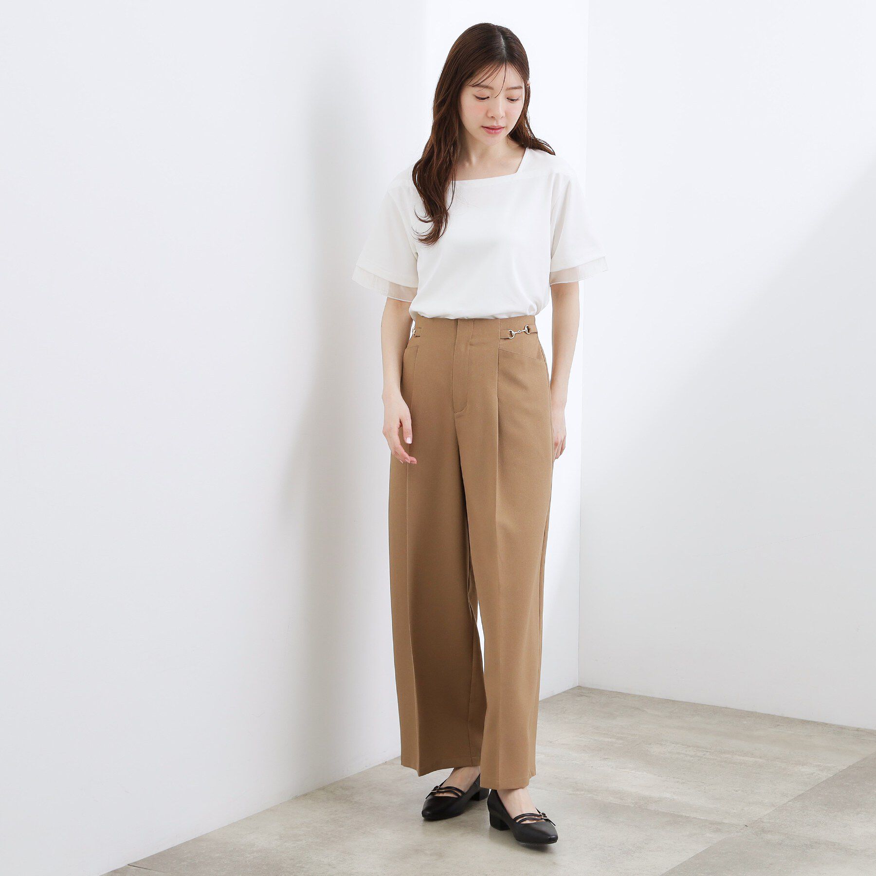 grove「【二の腕カバー/UVカット・ひんやり】袖口シアースクエアネックTシャツ」|Tシャツ・カットソー|