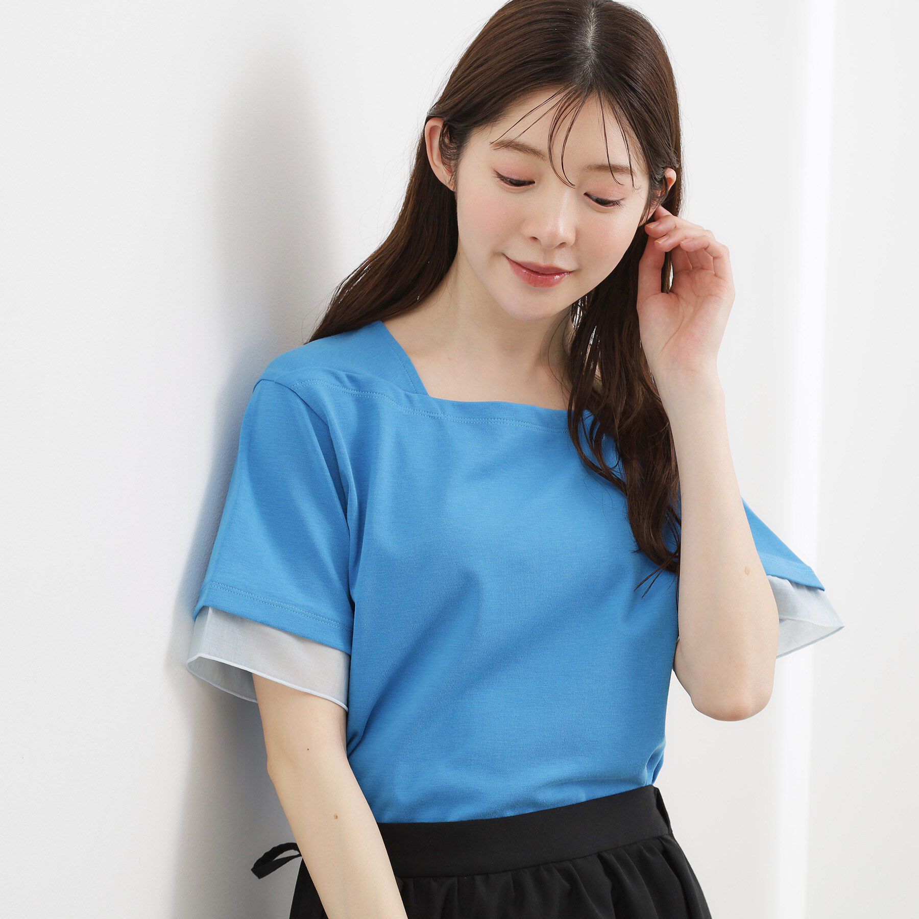 grove「【二の腕カバー/UVカット・ひんやり】袖口シアースクエアネックTシャツ」|Tシャツ・カットソー|