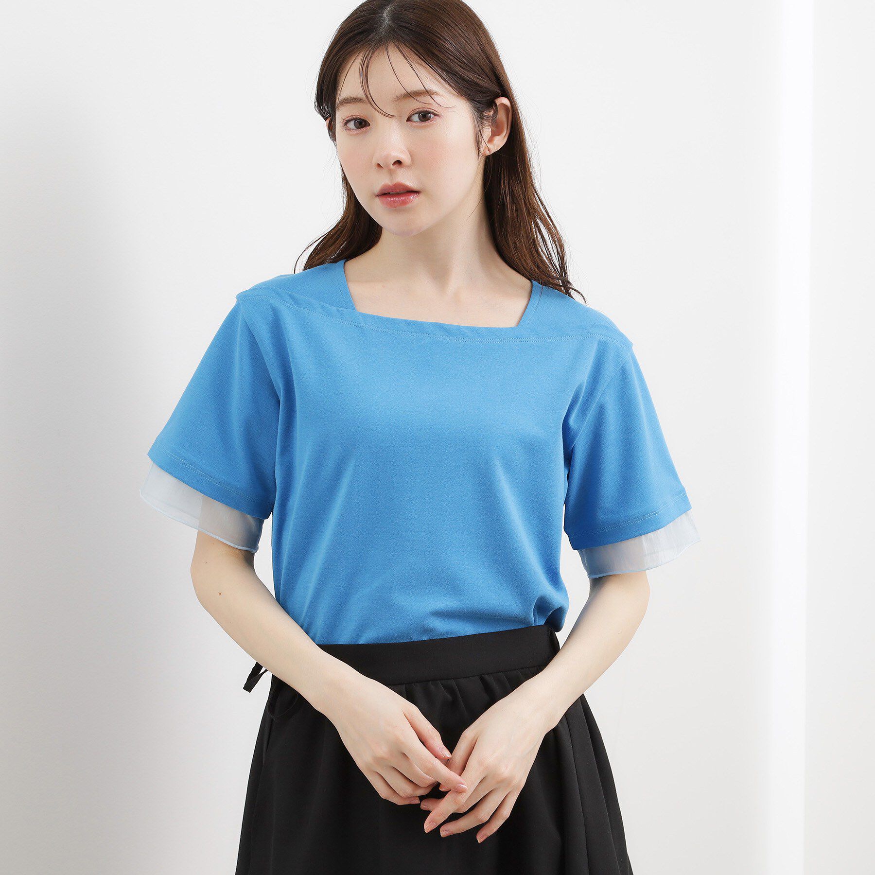 grove「【二の腕カバー/UVカット・ひんやり】袖口シアースクエアネックTシャツ」|Tシャツ・カットソー|