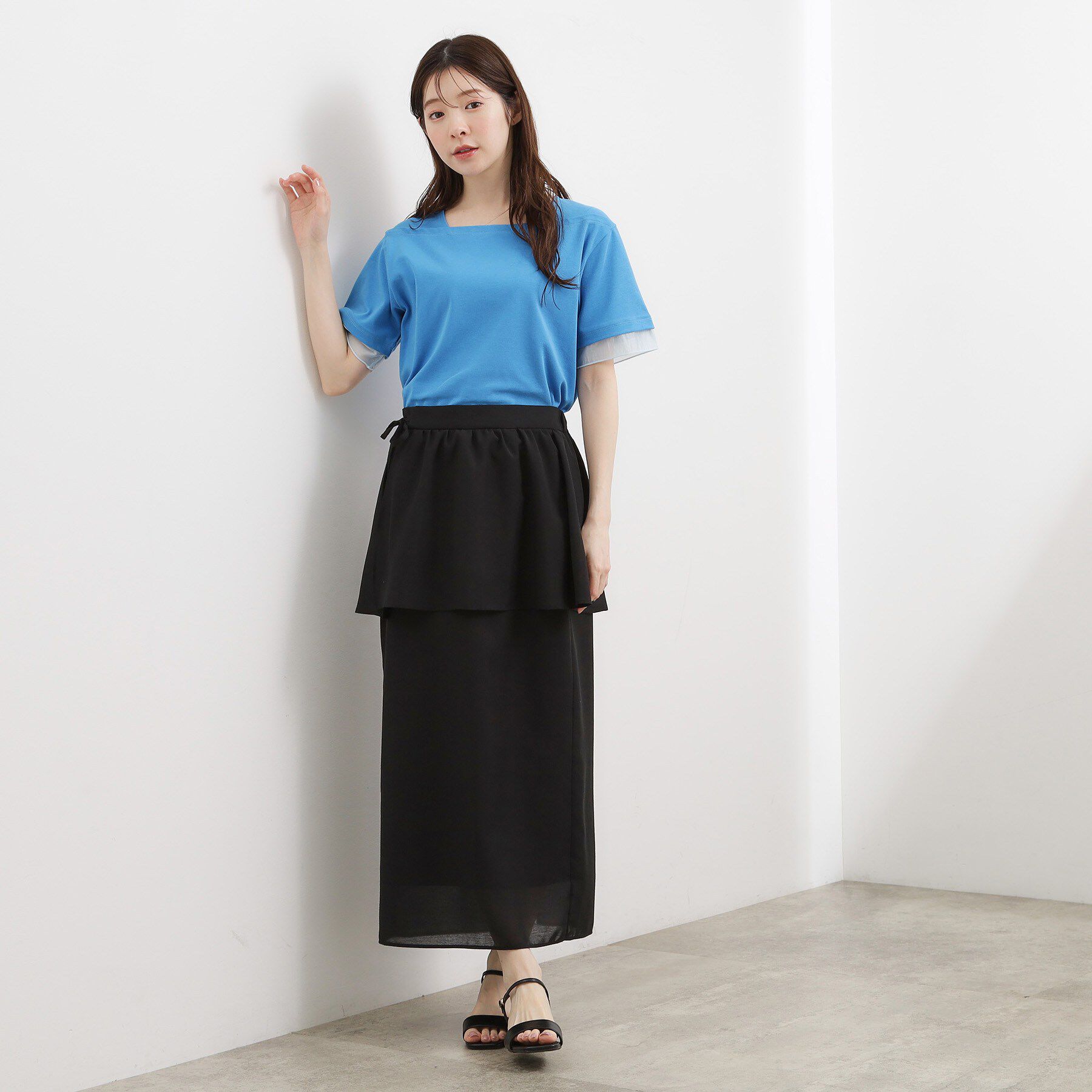 grove「【二の腕カバー/UVカット・ひんやり】袖口シアースクエアネックTシャツ」|Tシャツ・カットソー|