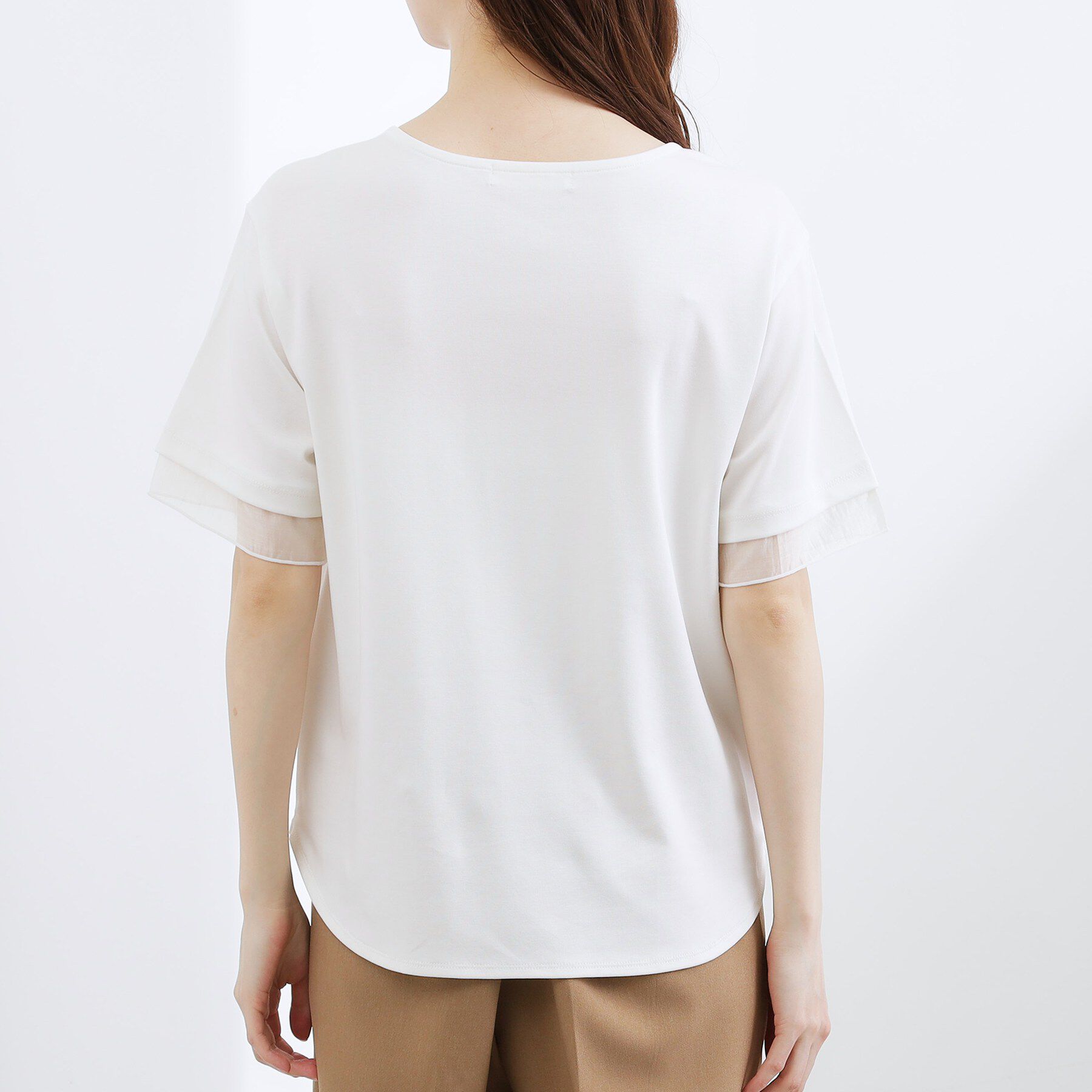 grove「【二の腕カバー/UVカット・ひんやり】袖口シアースクエアネックTシャツ」|Tシャツ・カットソー|