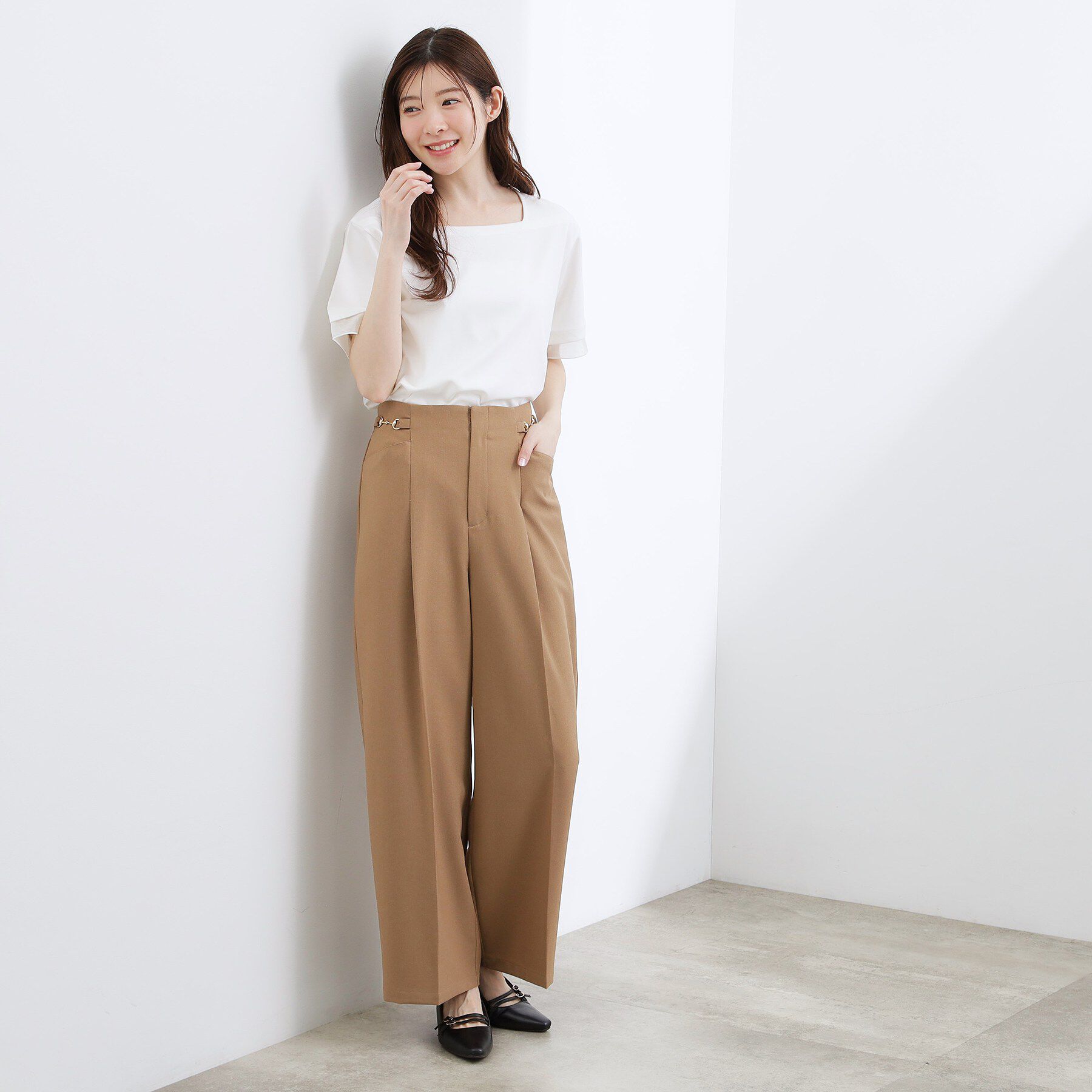 grove「【二の腕カバー/UVカット・ひんやり】袖口シアースクエアネックTシャツ」|Tシャツ・カットソー|