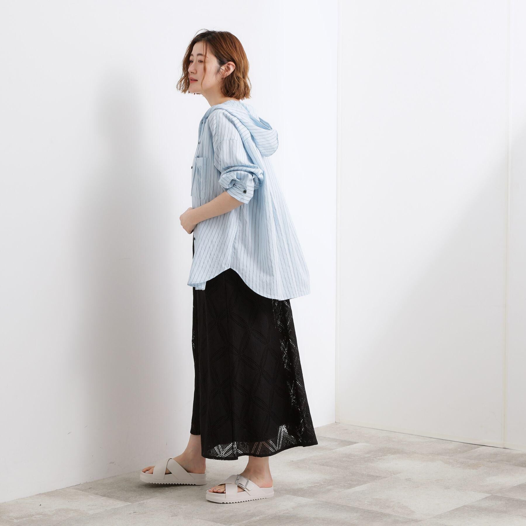 grove「【洗える】大人のストライプ フーディシャツ」|シャツ・ブラウス|