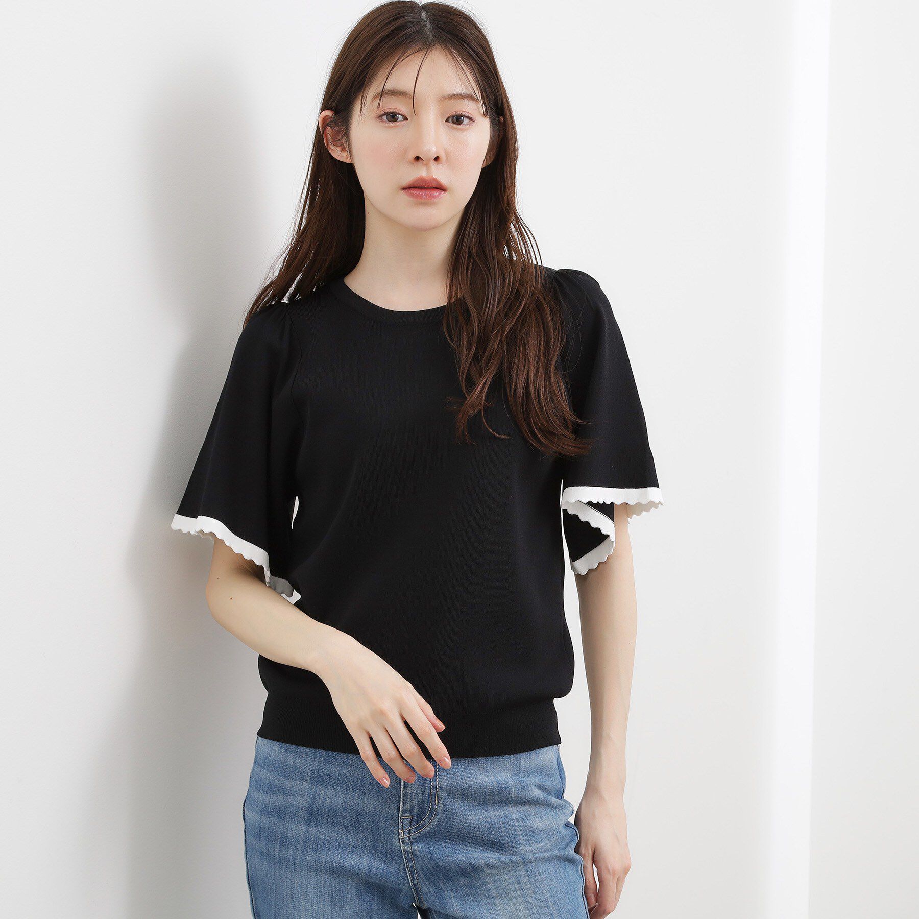 grove「高評価！【シリーズ累計36万枚！名品ニット】やわらかドライタッチ スカラップスリーブニット」|ニット・セーター|
