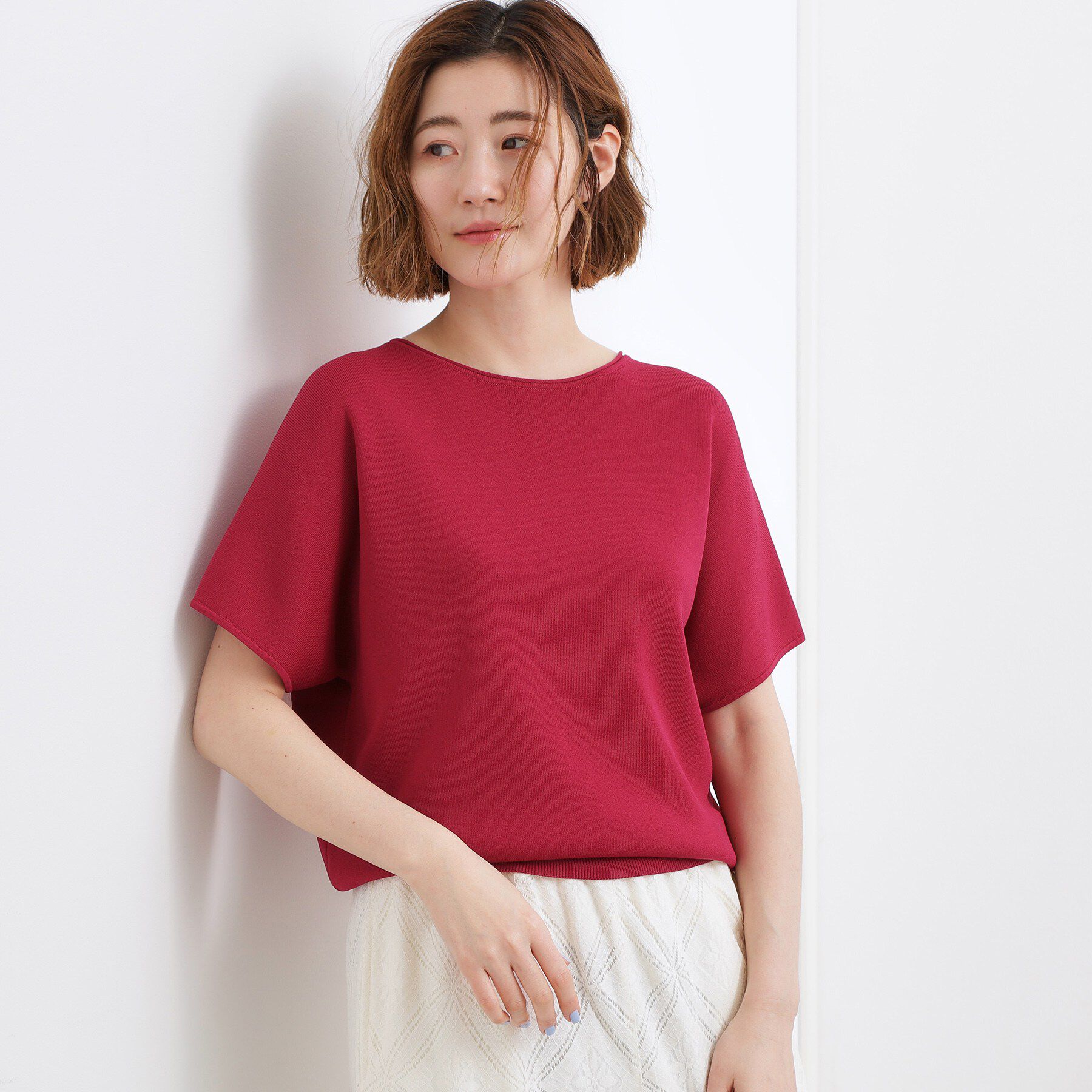 grove「【シリーズ累計36万枚！名品ニット】やわらかドライタッチ ドルマンニット」|ニット・セーター|ピンク(073)