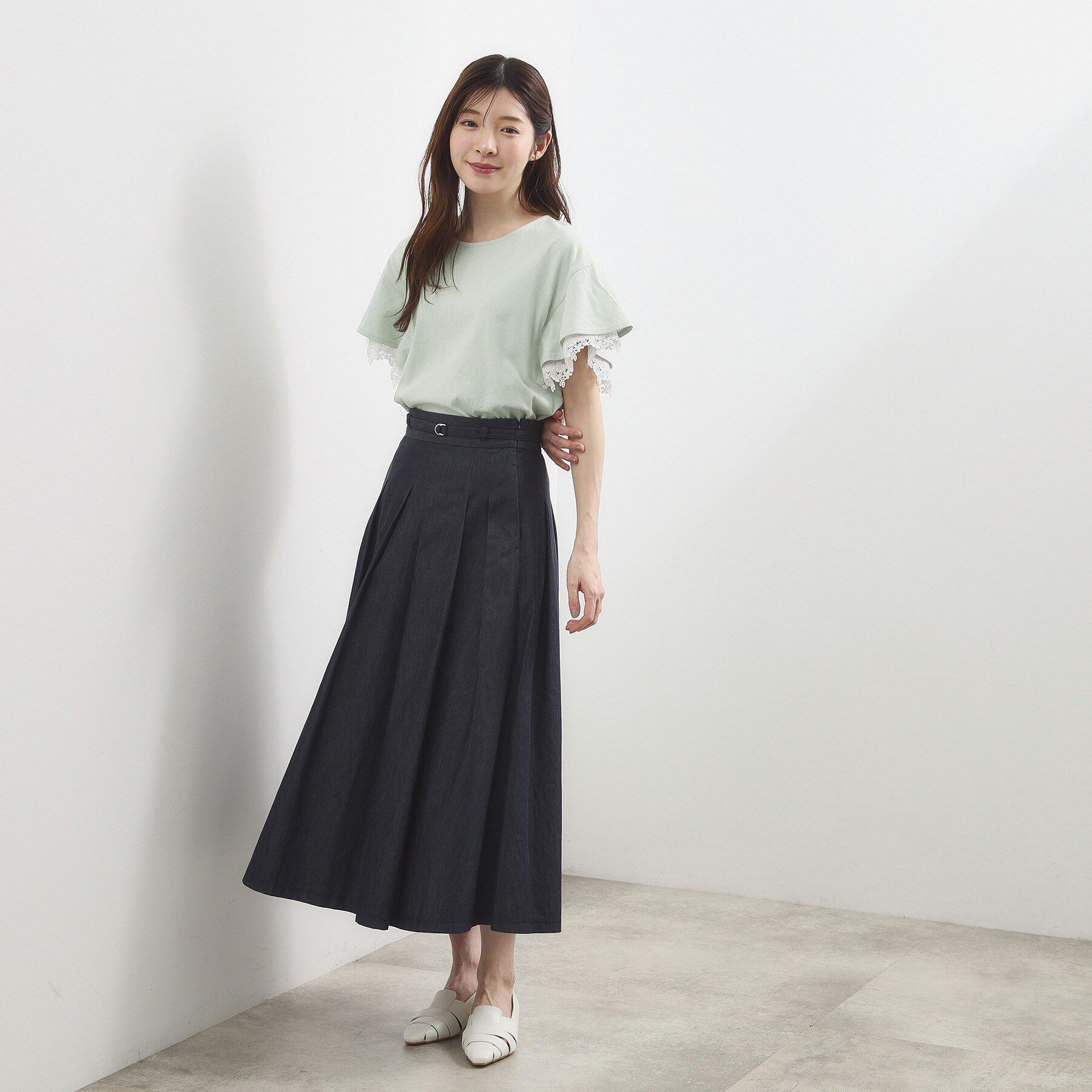 grove「【二の腕カバー、UV/ひんやり】涼しく華やかに、レースレイヤードスリーブTシャツ」|Tシャツ・カットソー|