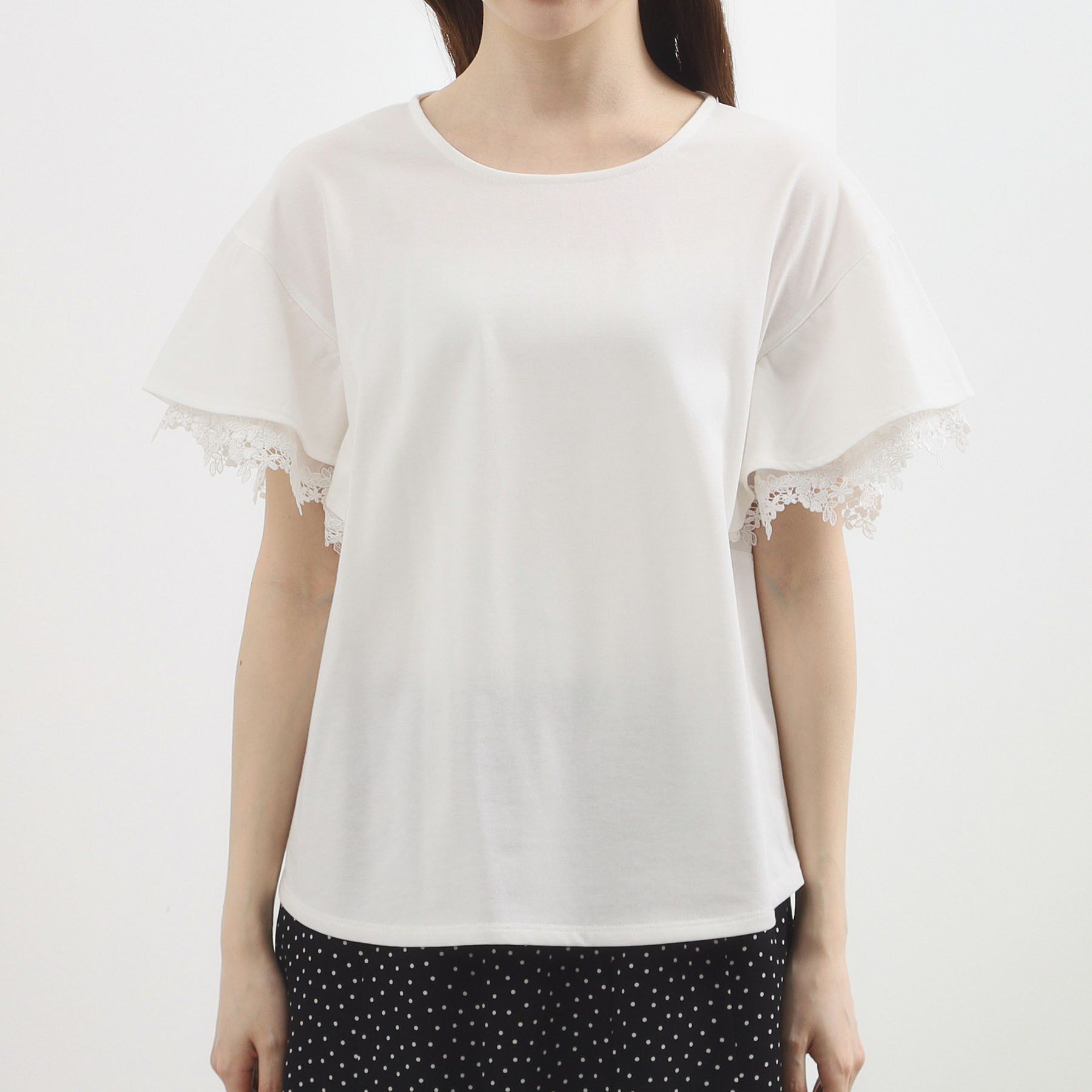 grove「【二の腕カバー、UV/ひんやり】涼しく華やかに、レースレイヤードスリーブTシャツ」|Tシャツ・カットソー|