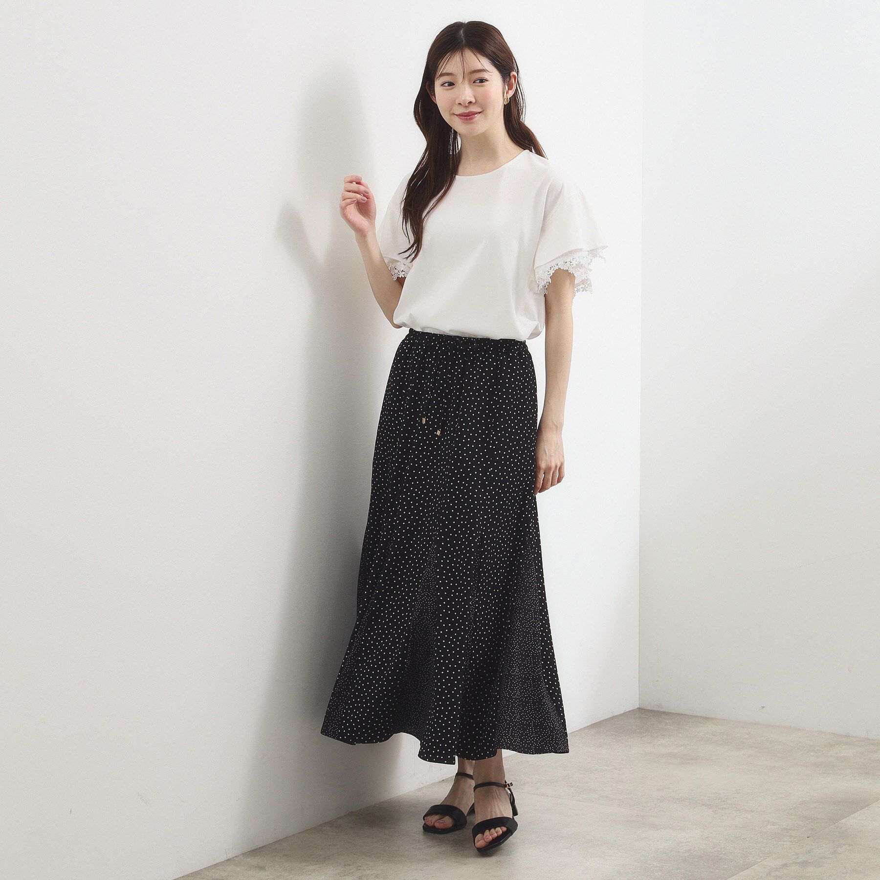 grove「【二の腕カバー、UV/ひんやり】涼しく華やかに、レースレイヤードスリーブTシャツ」|Tシャツ・カットソー|