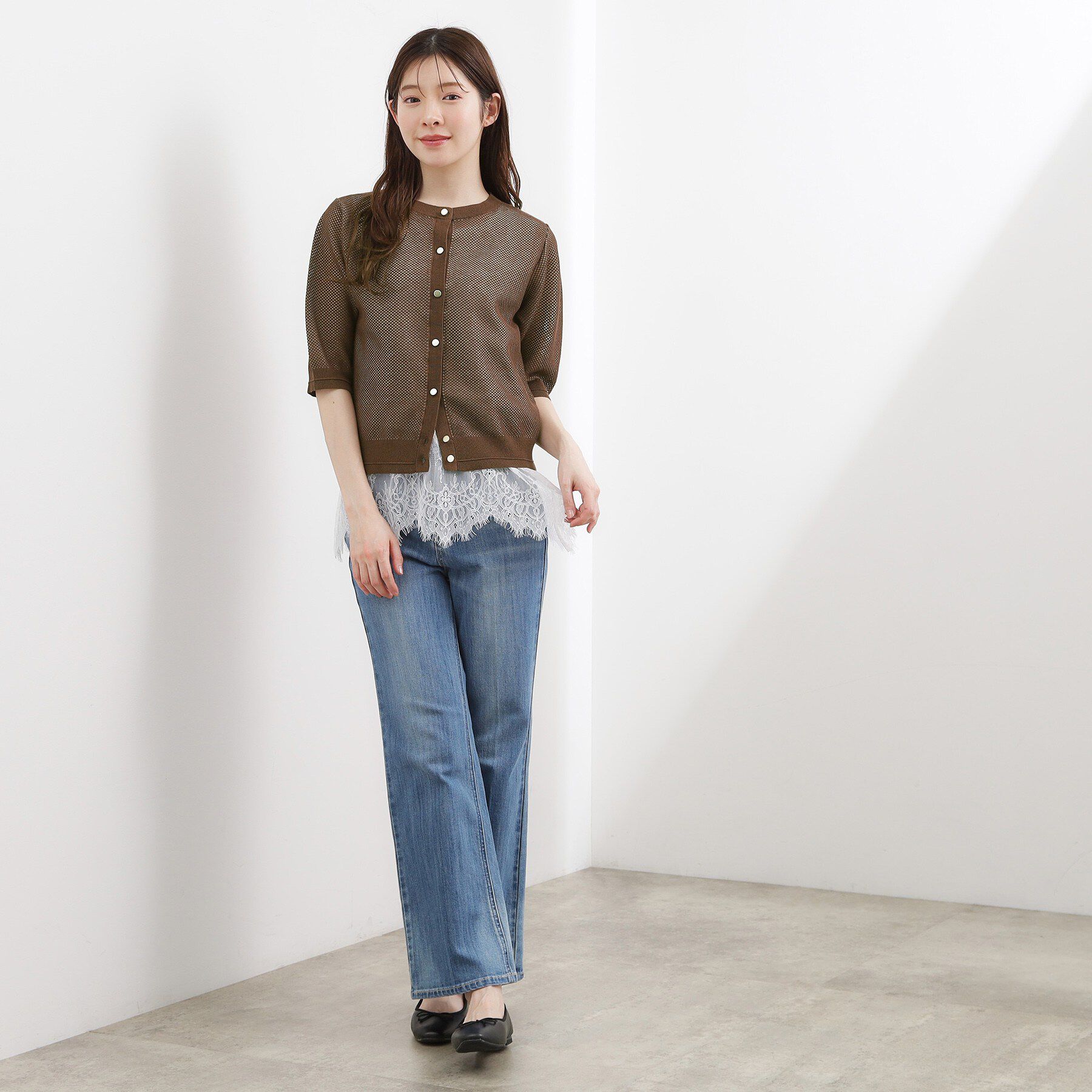 grove「【貴島明日香さん着用・洗える】透けない、大人のメッシュカーディガン」|カーディガン|