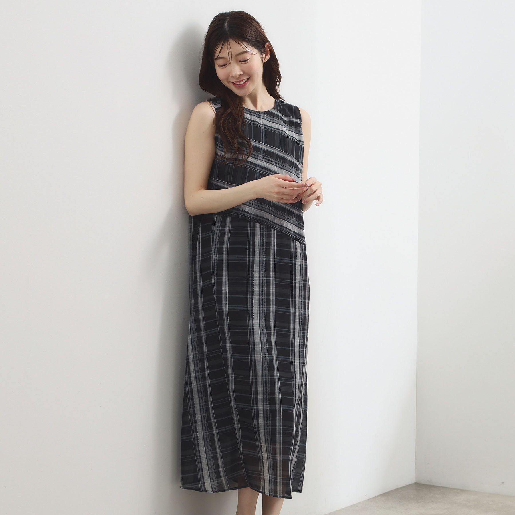 grove「【洗える・体型カバー】アートチェックワンピース」|ワンピース|