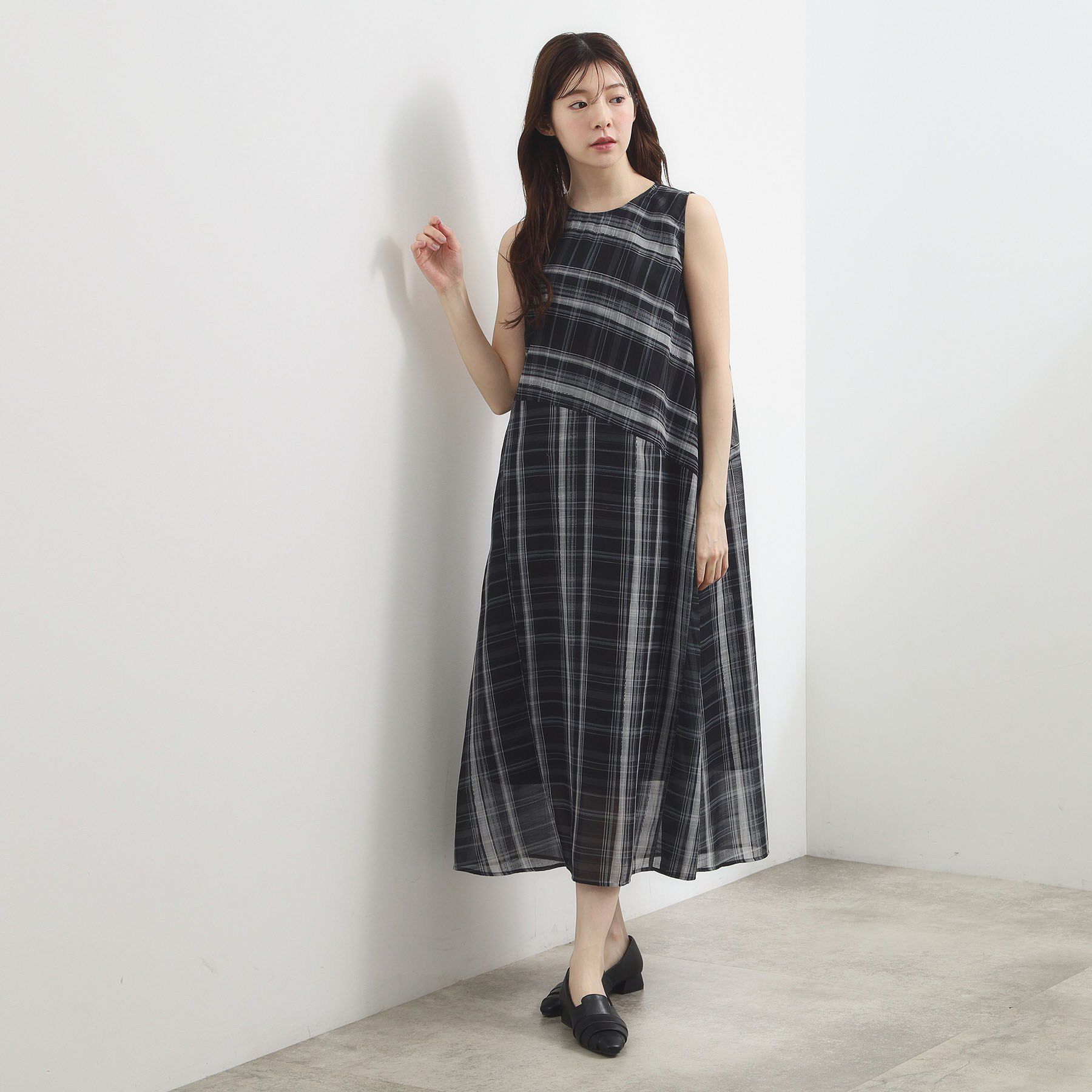 grove「【洗える・体型カバー】アートチェックワンピース」|ワンピース|