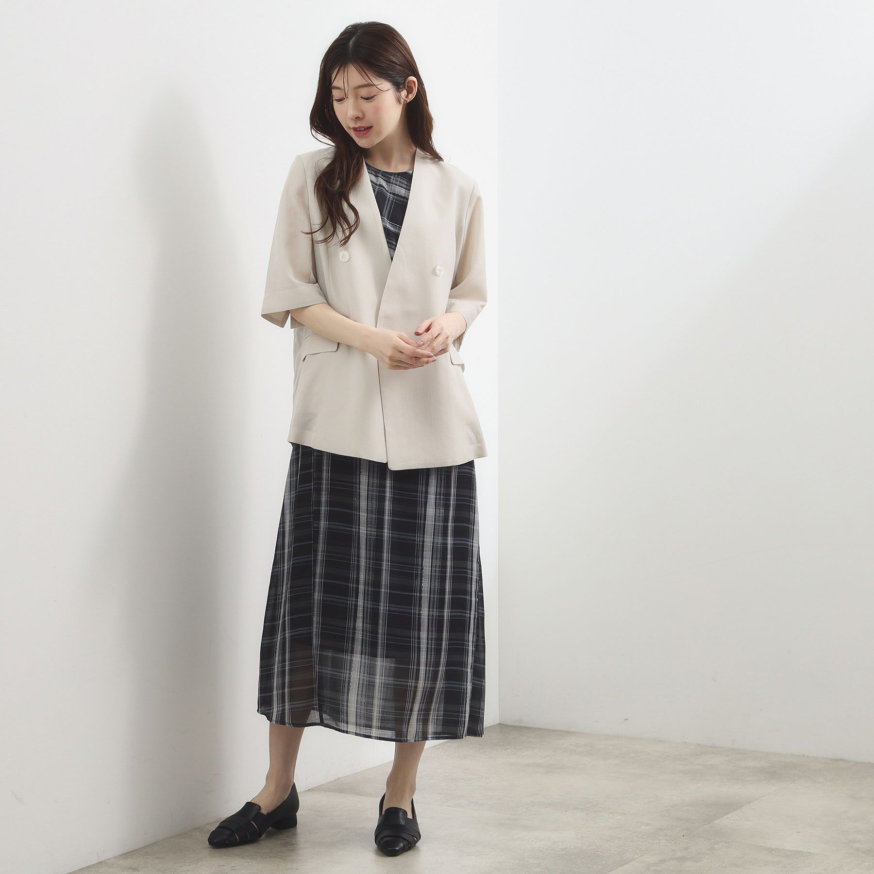 grove「【洗える・体型カバー】アートチェックワンピース」|ワンピース|