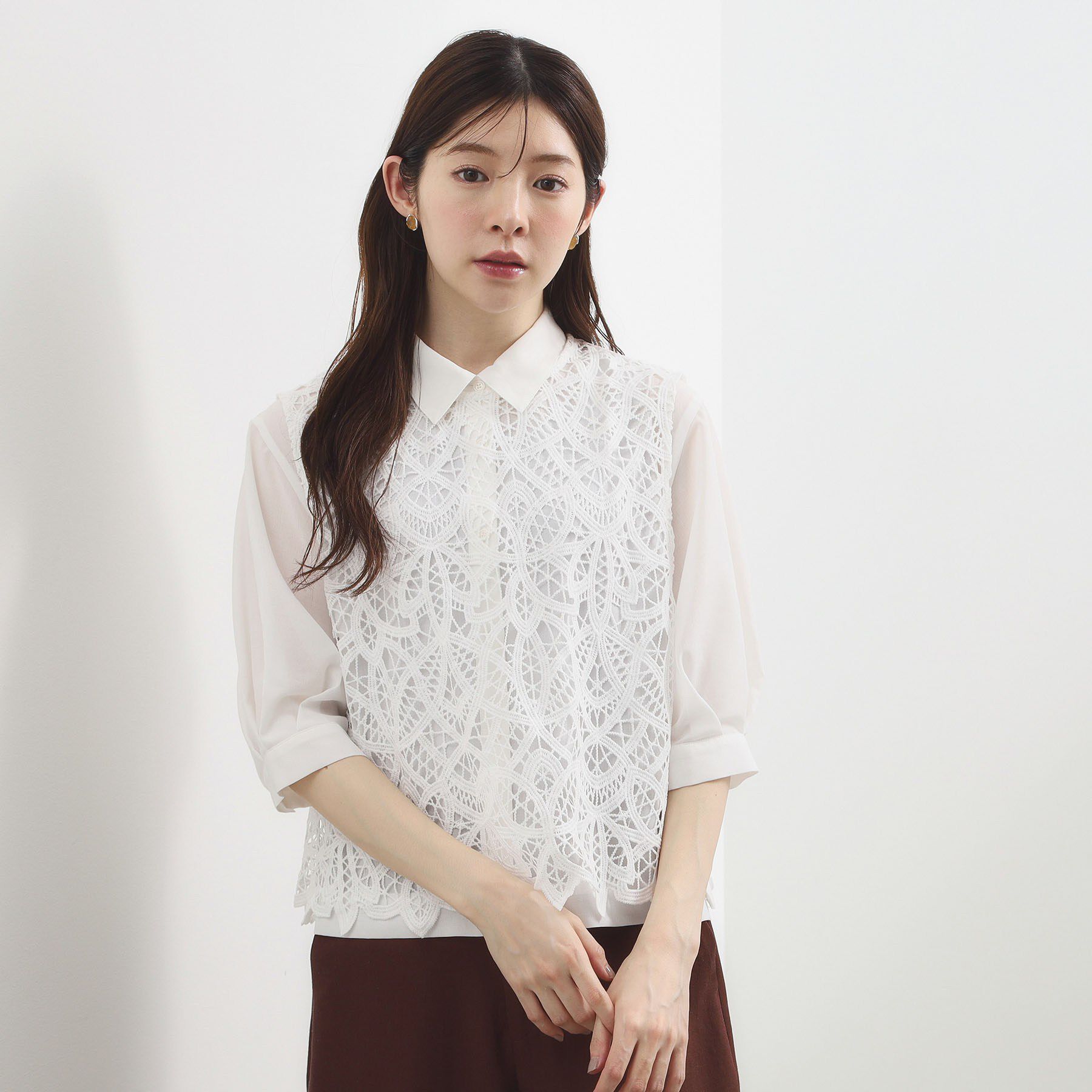 grove「【2点SET・二の腕カバー】レースベスト&times;シアーブラウスSET」|シャツ・ブラウス|