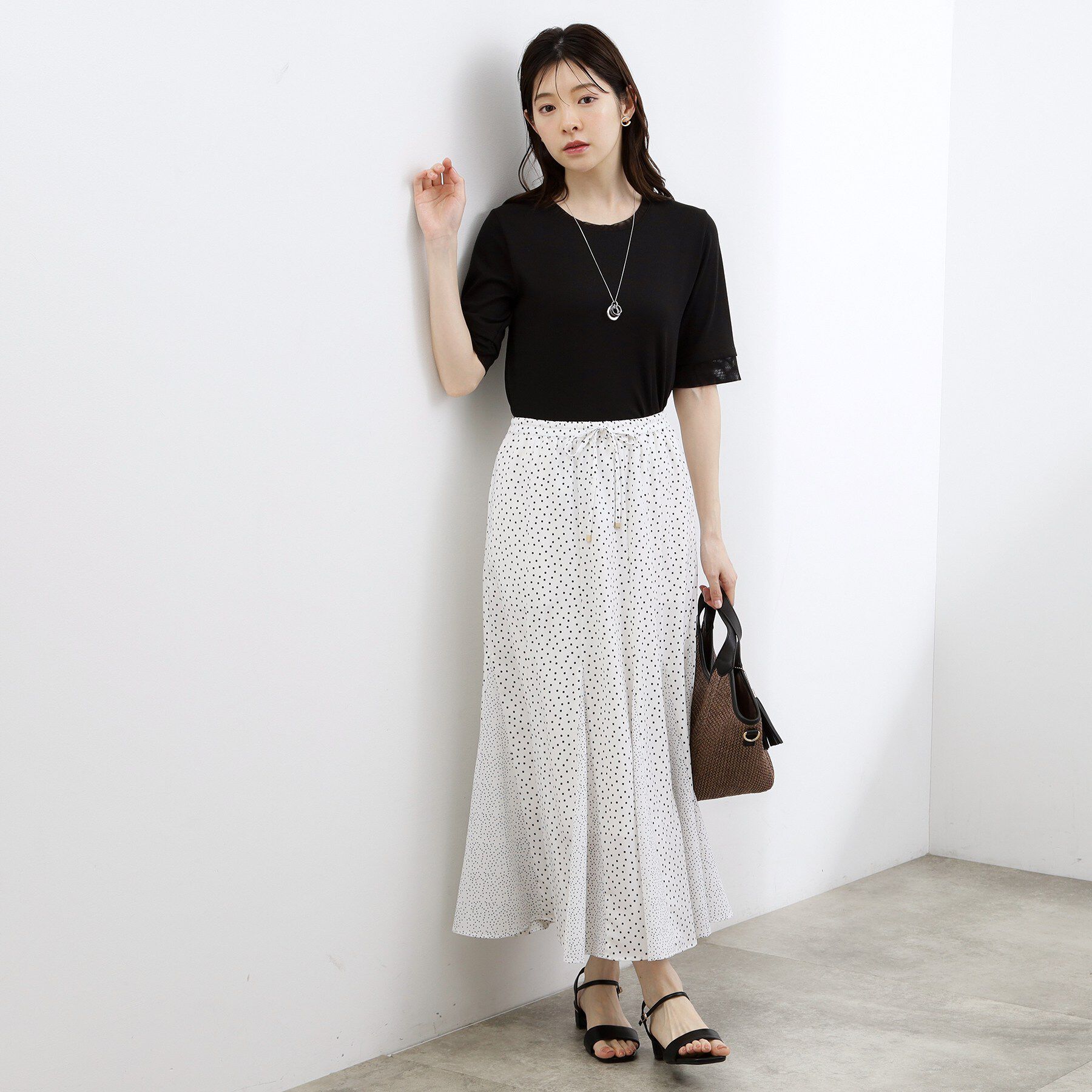 grove「【ひんやり・UVカット】チュールトリミング5分袖Tシャツ」|Tシャツ・カットソー|