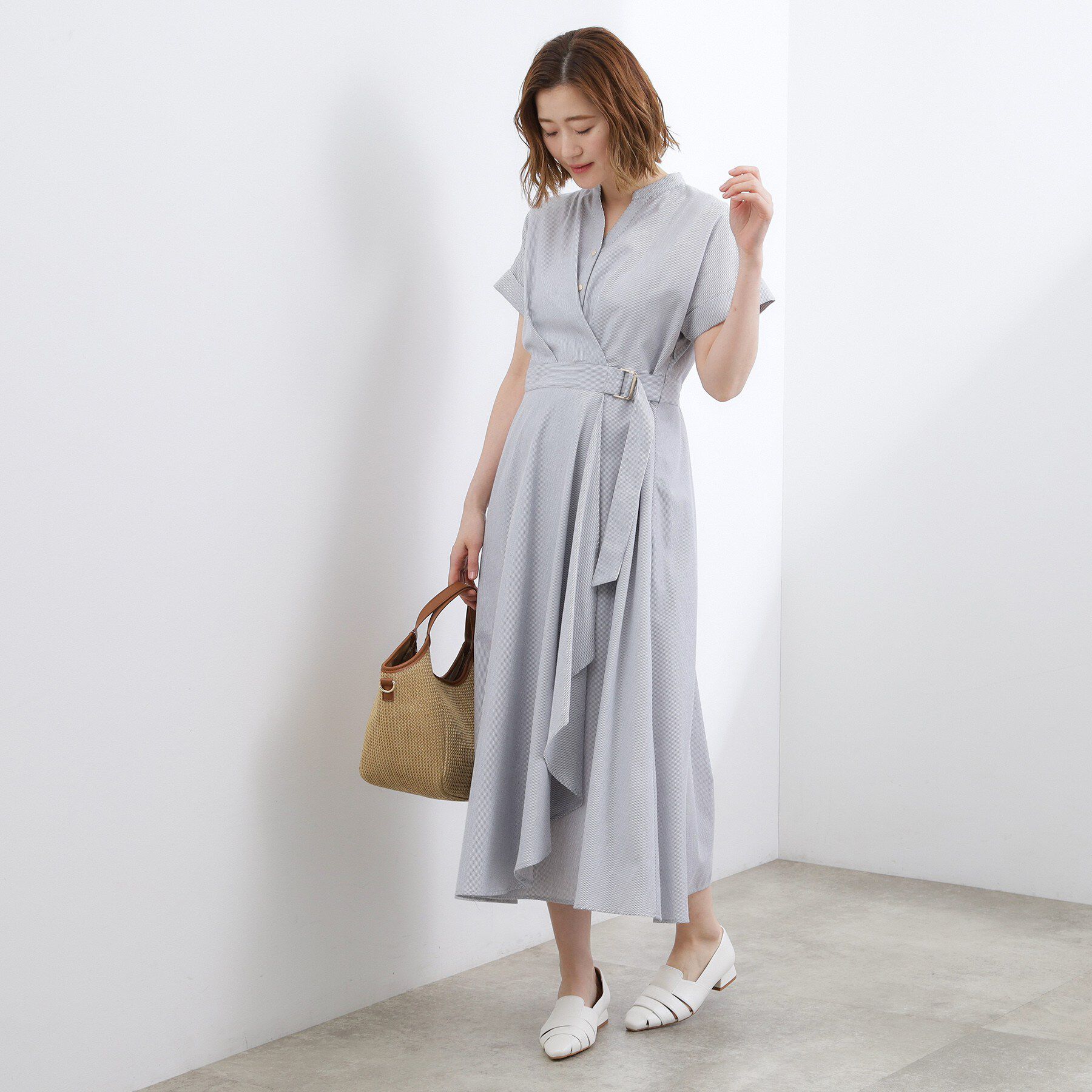 grove「【洗える】さらっと軽やか、カシュクール風サッカーワンピース」|ワンピース|