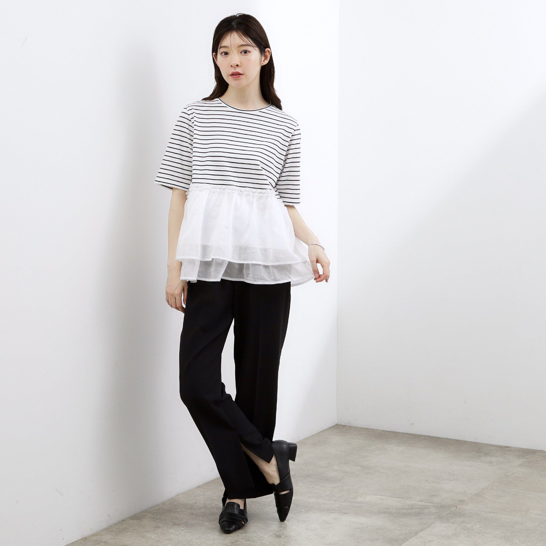 grove「【体型カバー】INせず決まる、ウエストシアーフリルTシャツ」|Tシャツ・カットソー|
