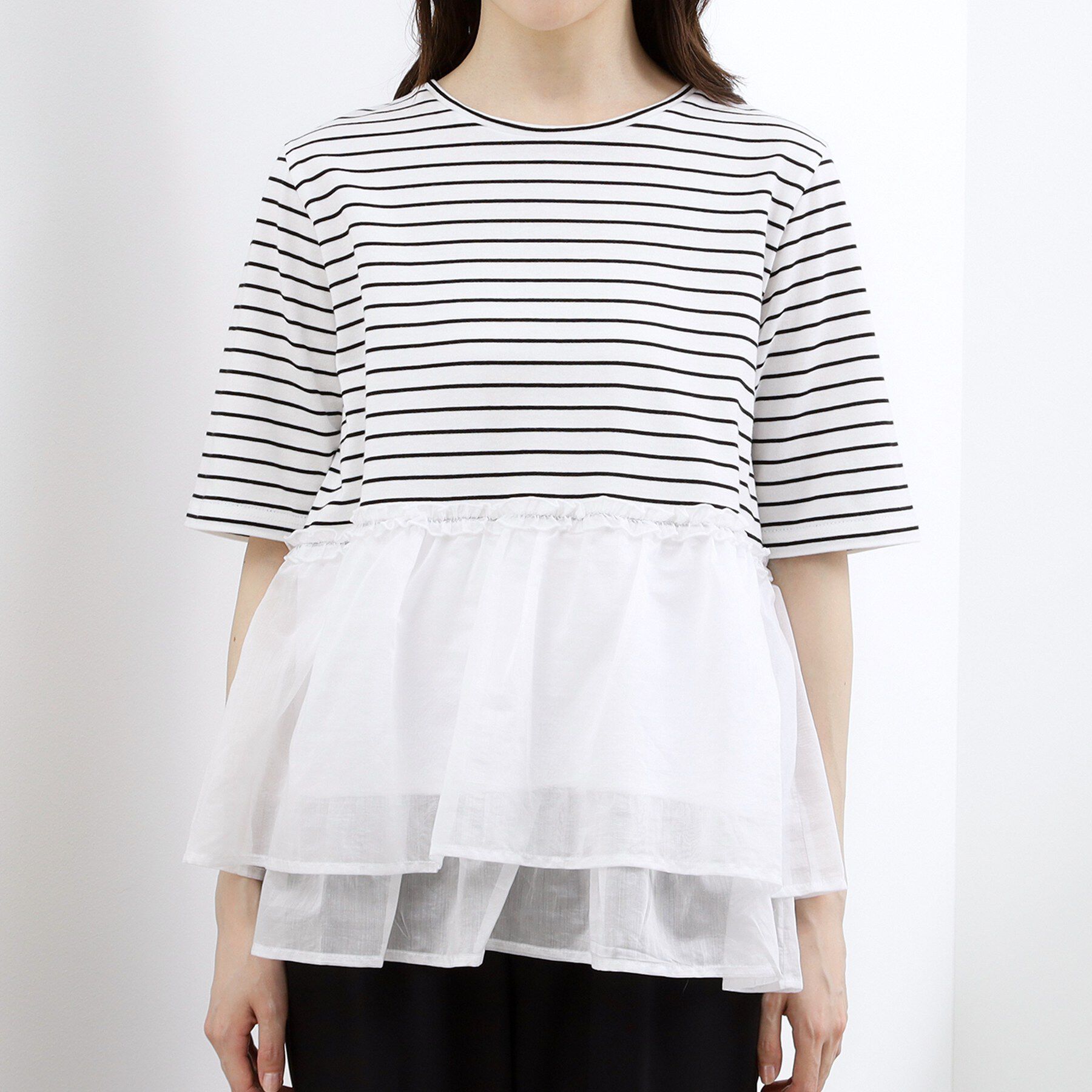 grove「【体型カバー】INせず決まる、ウエストシアーフリルTシャツ」|Tシャツ・カットソー|