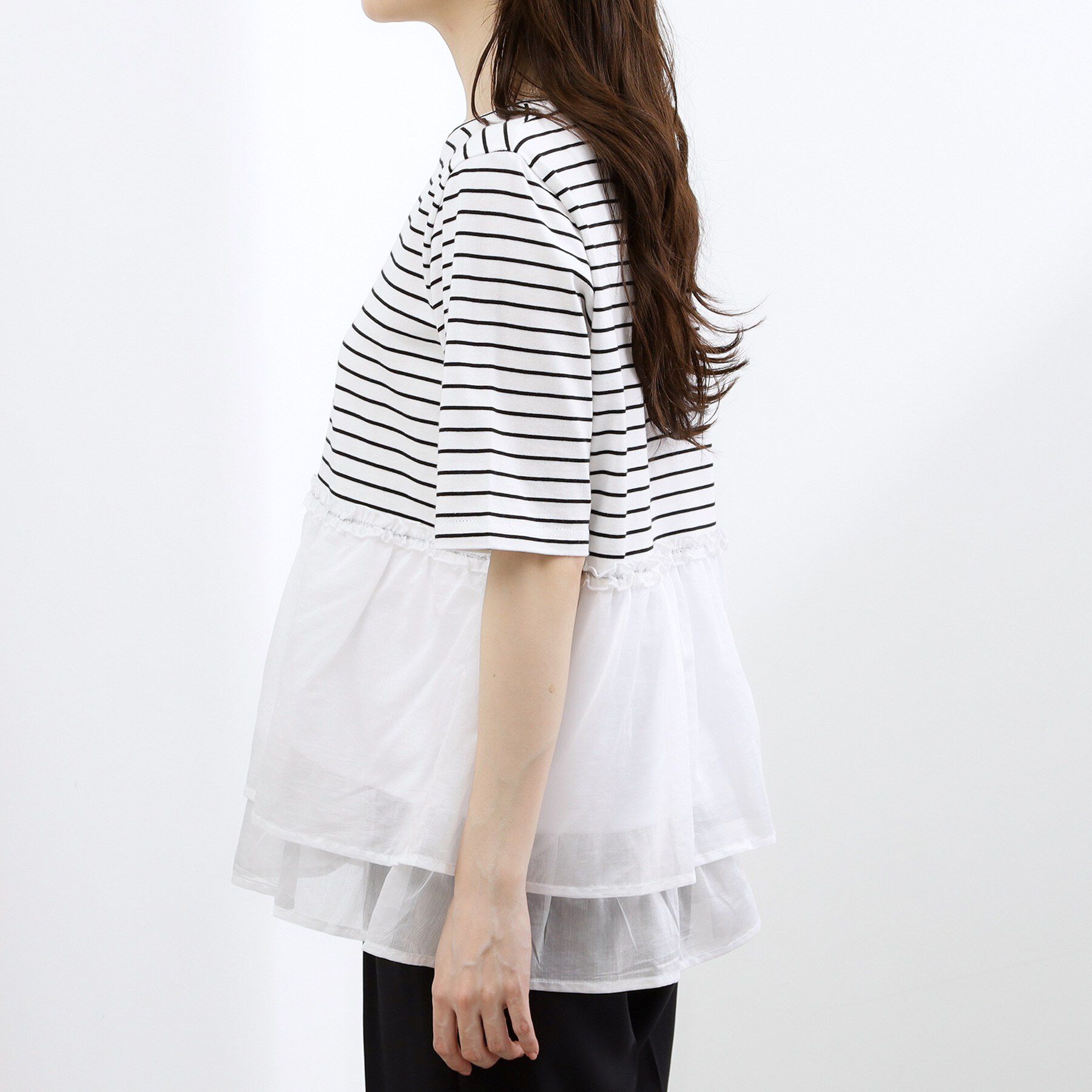 grove「【体型カバー】INせず決まる、ウエストシアーフリルTシャツ」|Tシャツ・カットソー|