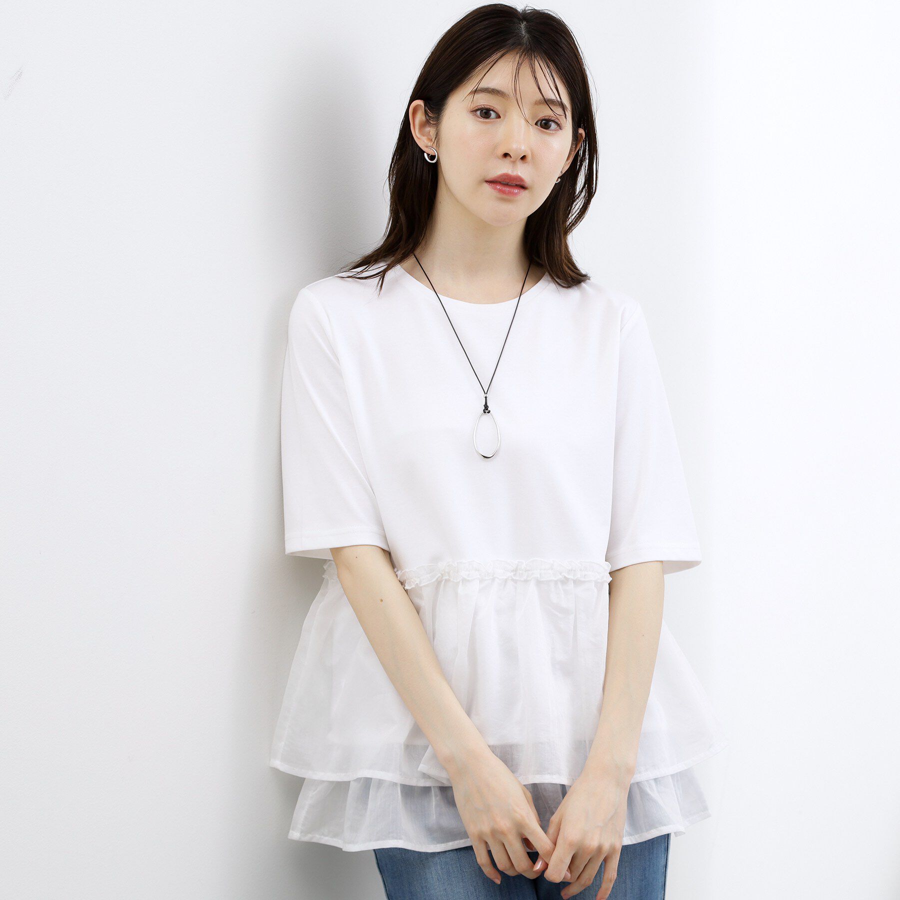 grove「【体型カバー】INせず決まる、ウエストシアーフリルTシャツ」|Tシャツ・カットソー|
