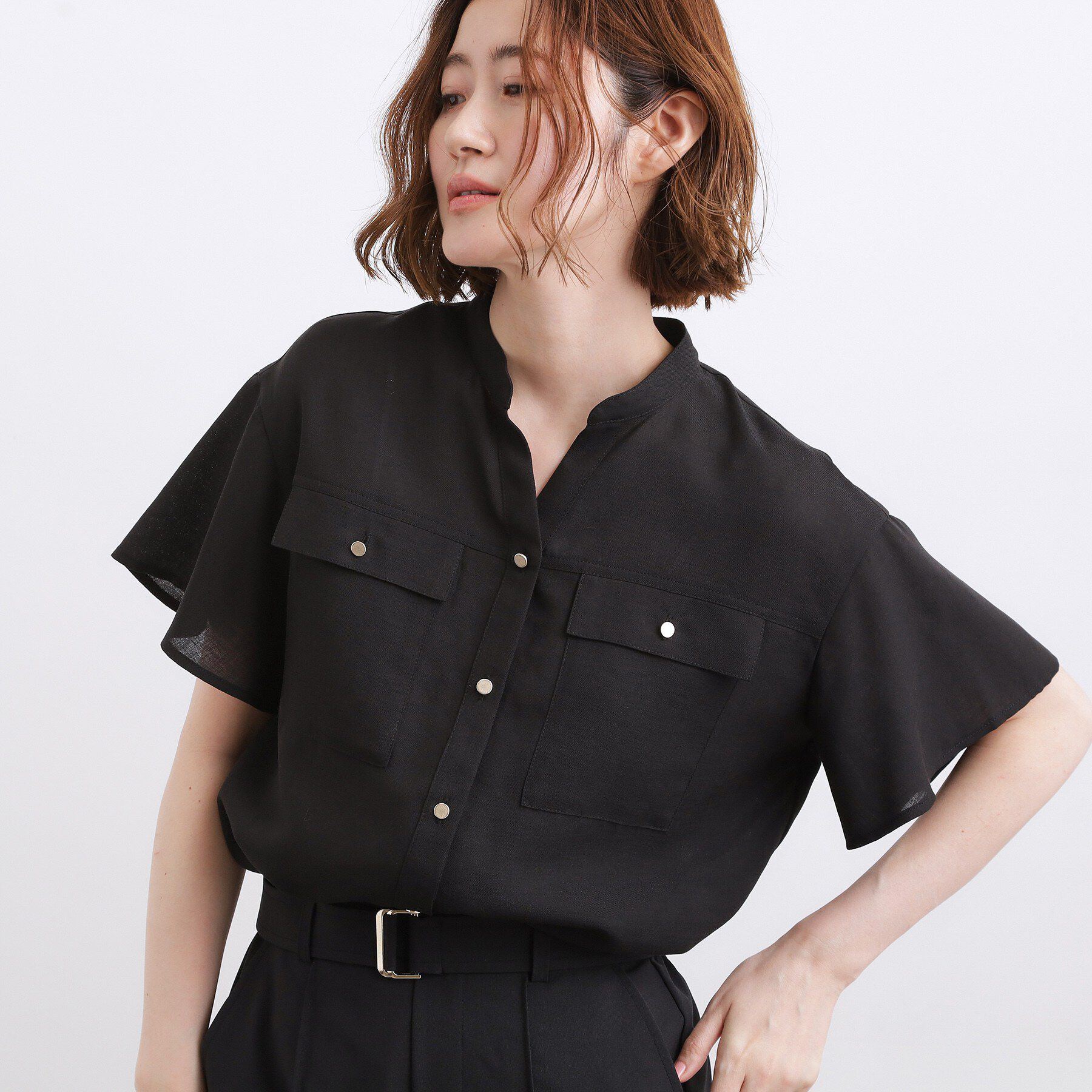 grove「【洗濯機OK・ひんやり/SETUP可】シワになりにくい、フレアスリーブブラウス」|シャツ・ブラウス|