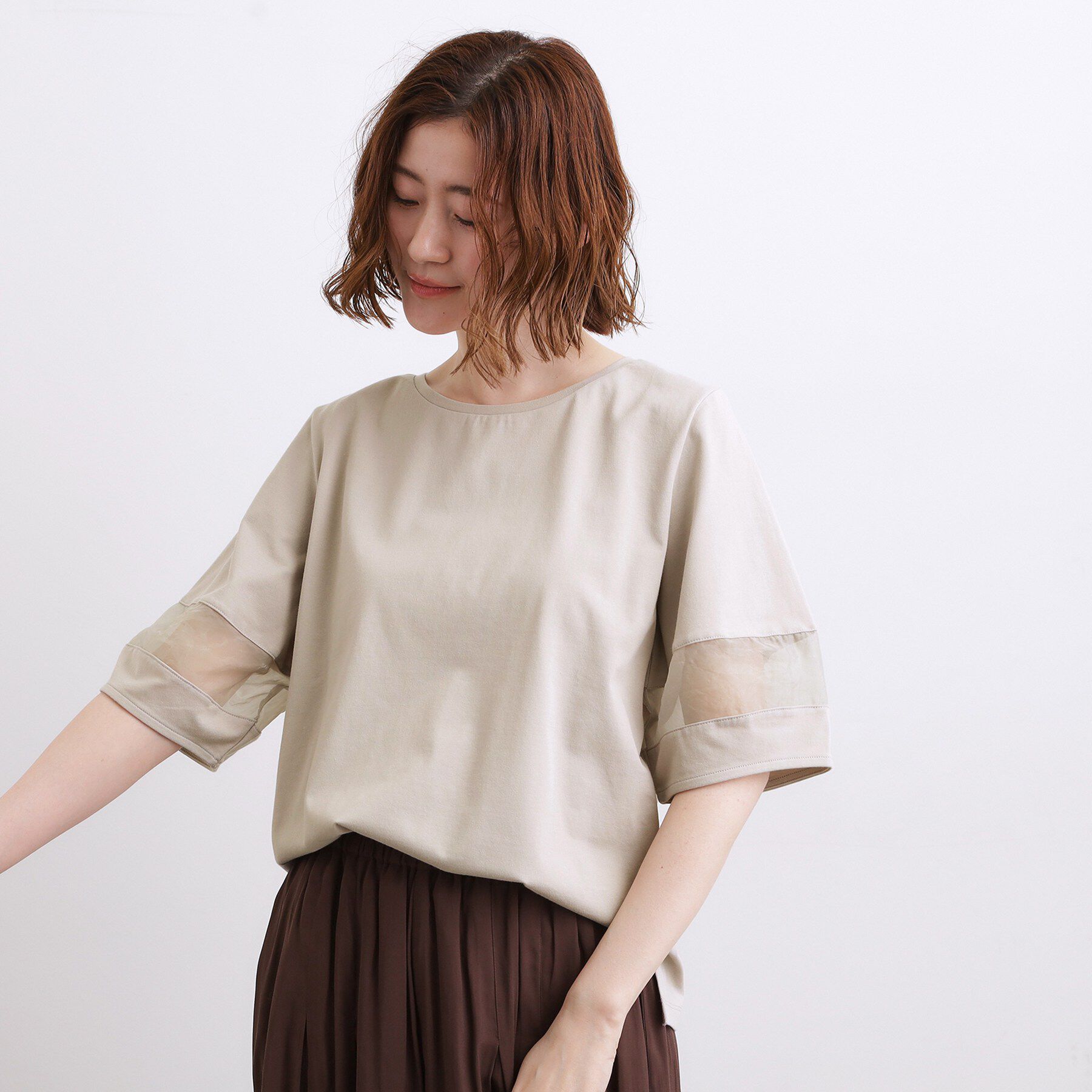 grove「【吸水速乾・UVカット・接触冷感】シアードッキングランタンスリーブTシャツ」|Tシャツ・カットソー|