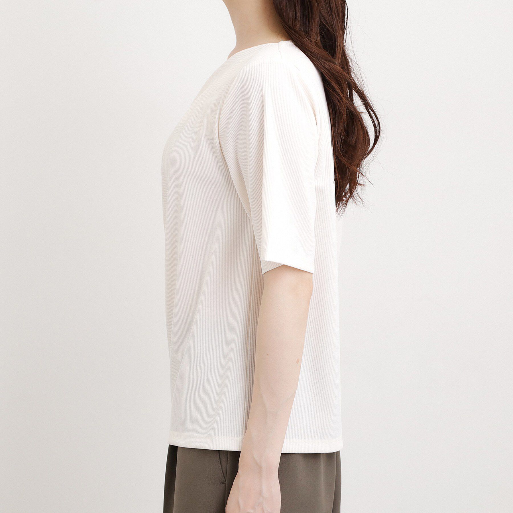 grove「着るだけで旬顔 ドレープネックテレコTシャツ」|Tシャツ・カットソー|
