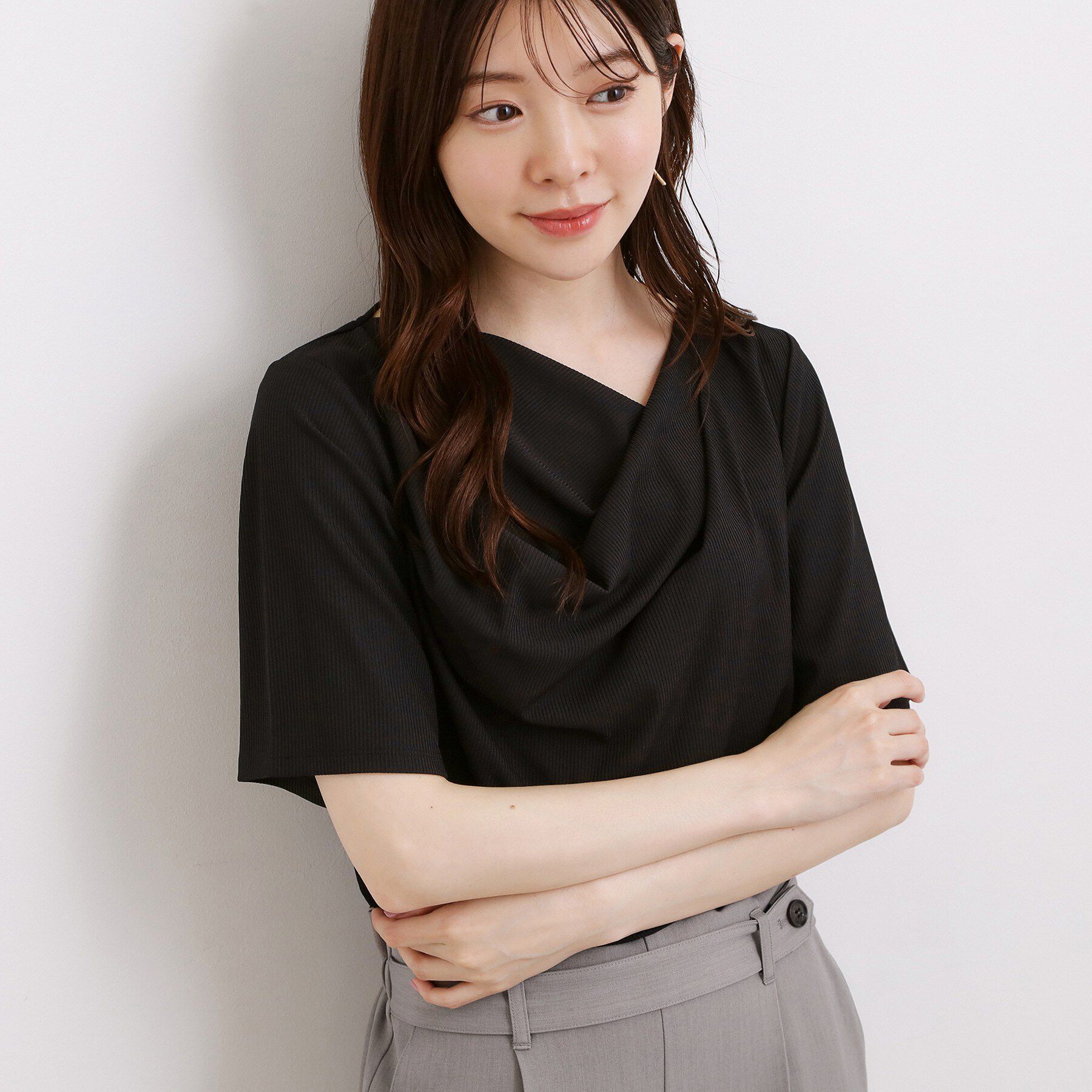 grove「着るだけで旬顔 ドレープネックテレコTシャツ」|Tシャツ・カットソー|