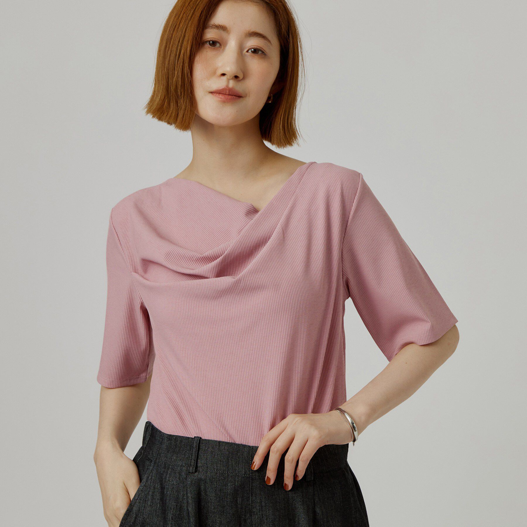 grove「着るだけで旬顔 ドレープネックテレコTシャツ」|Tシャツ・カットソー|