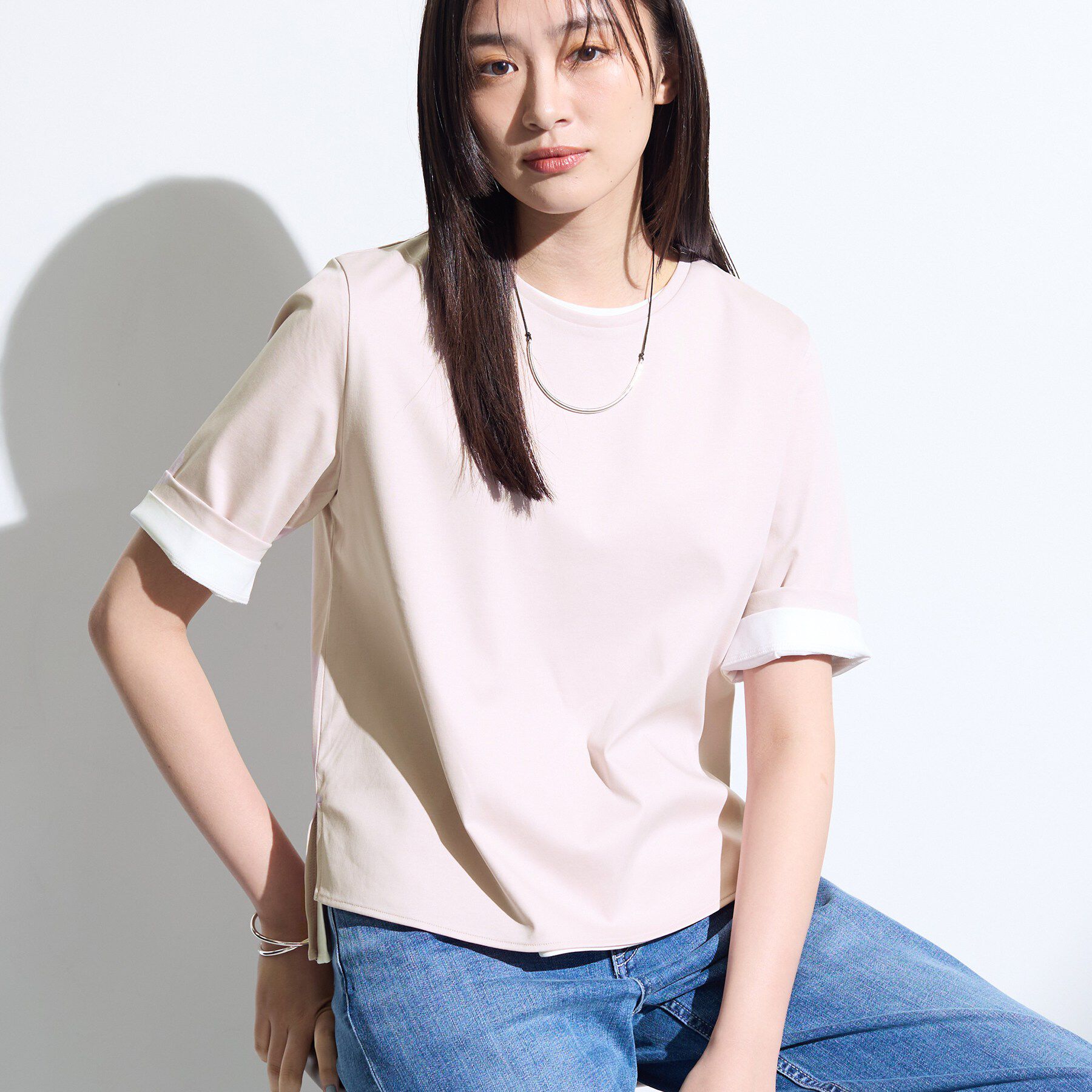 INDIVI「【抗菌防臭／消臭】上品光沢コットンTシャツ」|Tシャツ・カットソー|