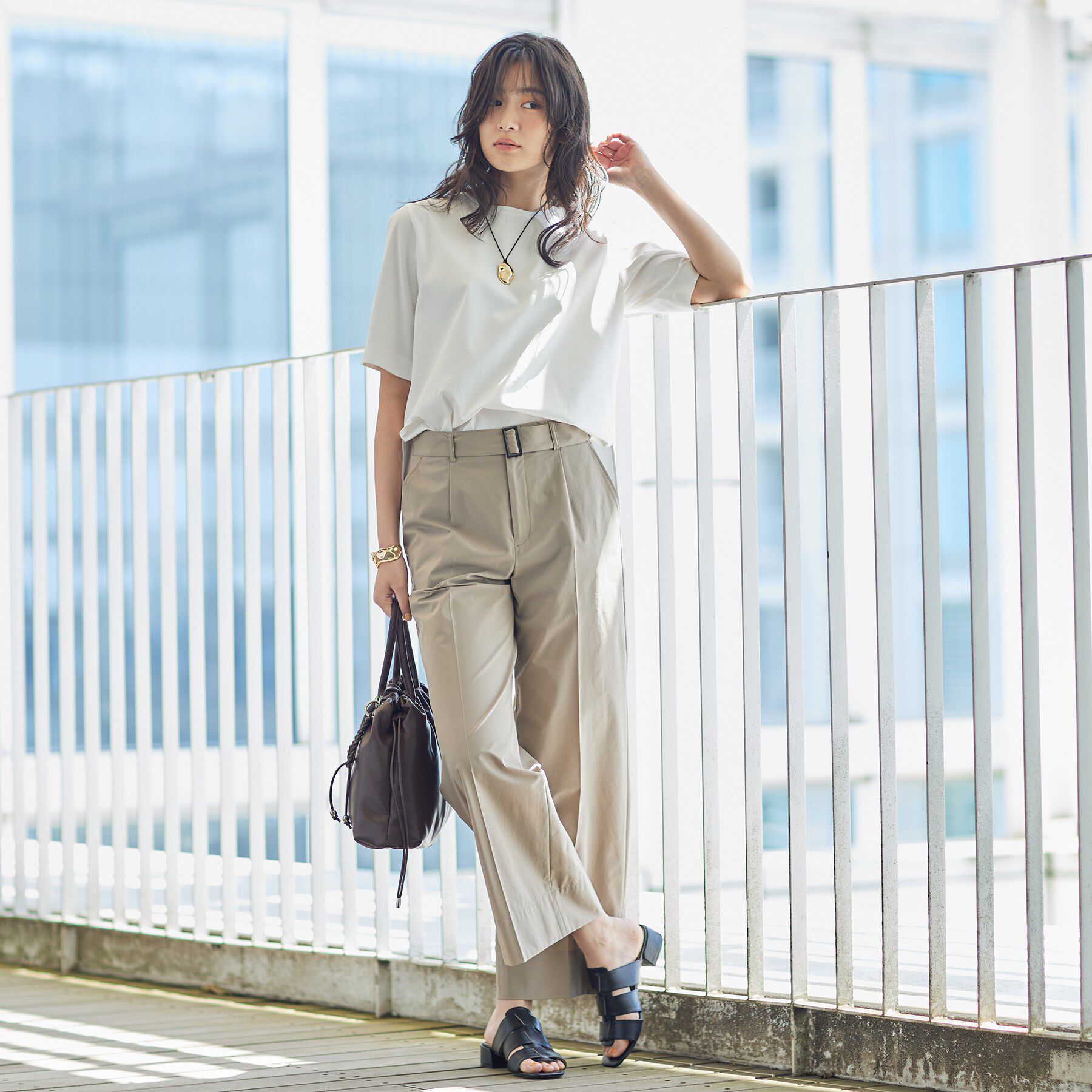 INDIVI「【抗菌防臭／消臭】上品光沢コットンTシャツ」|Tシャツ・カットソー|