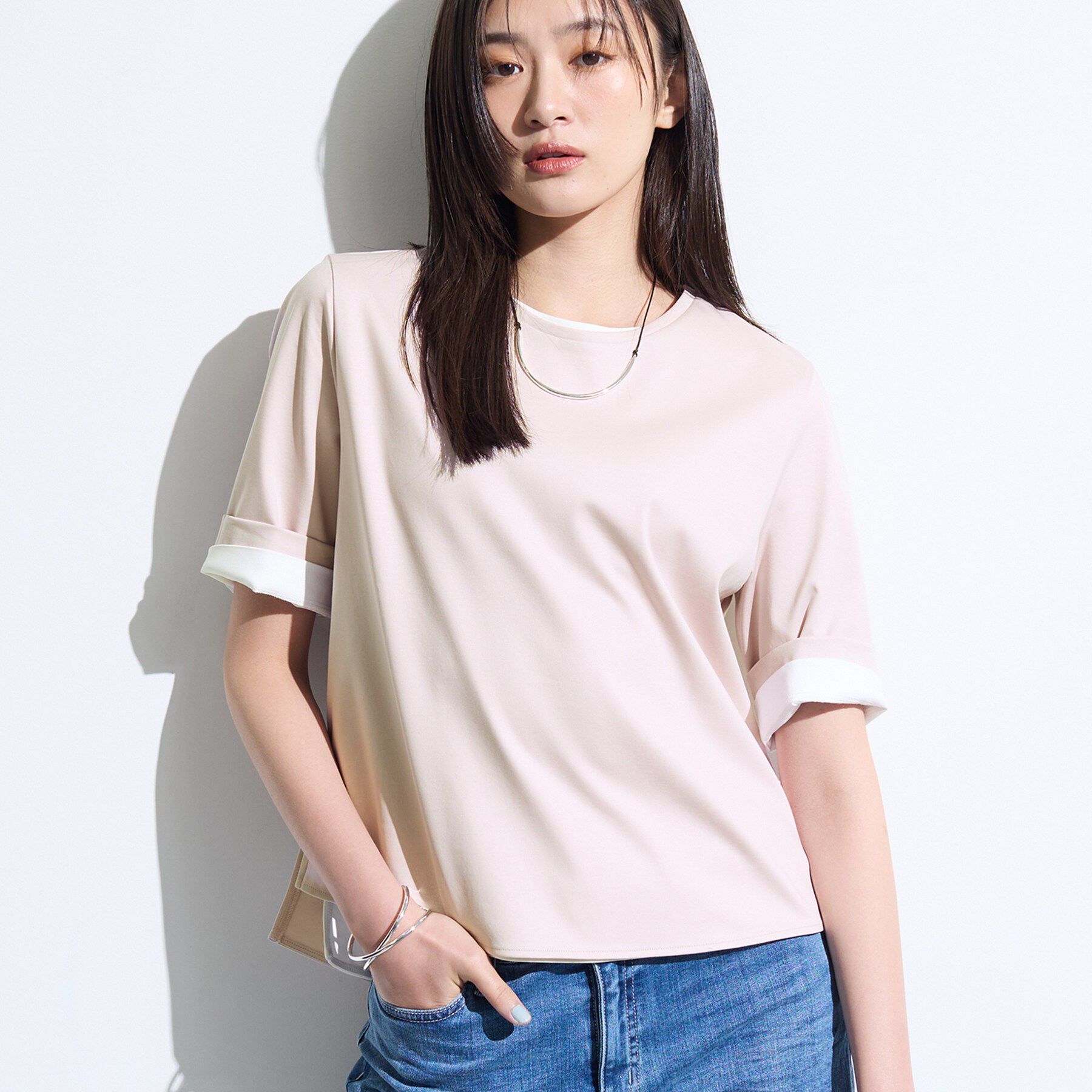 INDIVI「【抗菌防臭／消臭】上品光沢コットンTシャツ」|Tシャツ・カットソー|ピンクベージュ(05