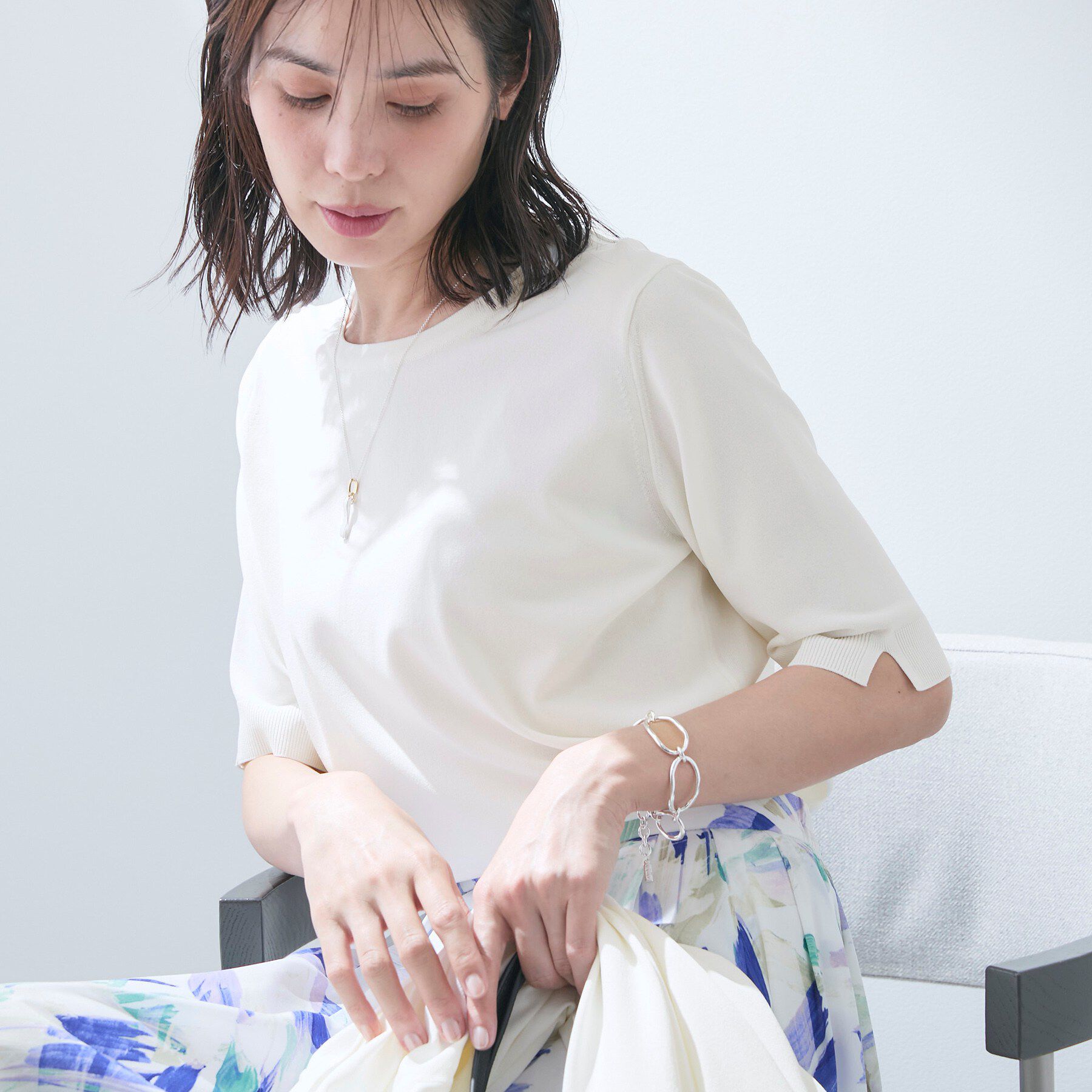 INDIVI「【UVケア/接触冷感／アンサンブル】丸首カーディガン＆袖スリット5分袖ニット」|その他|
