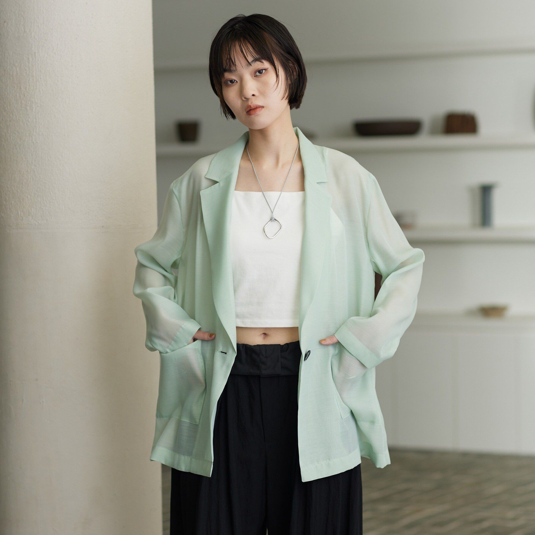 GALLEST「【接触冷感/通気性】シアーシャツジャケット」|テーラードジャケット|