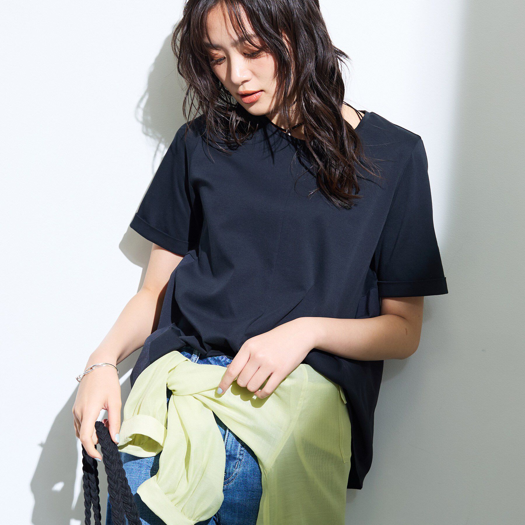 INDIVI「【バックシャン】異素材ドッキングプルオーバー」|Tシャツ・カットソー|