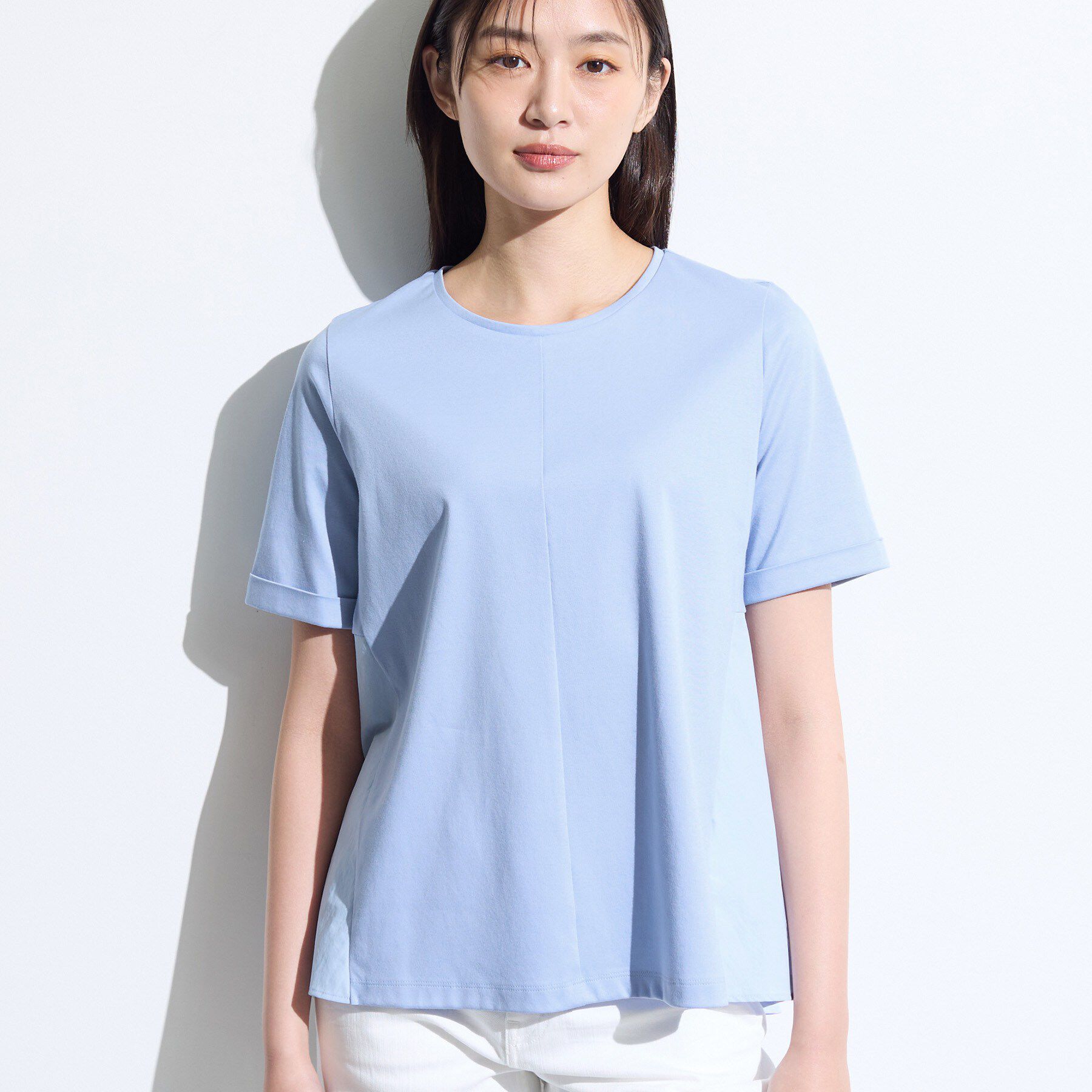 INDIVI「【バックシャン】異素材ドッキングプルオーバー」|Tシャツ・カットソー|