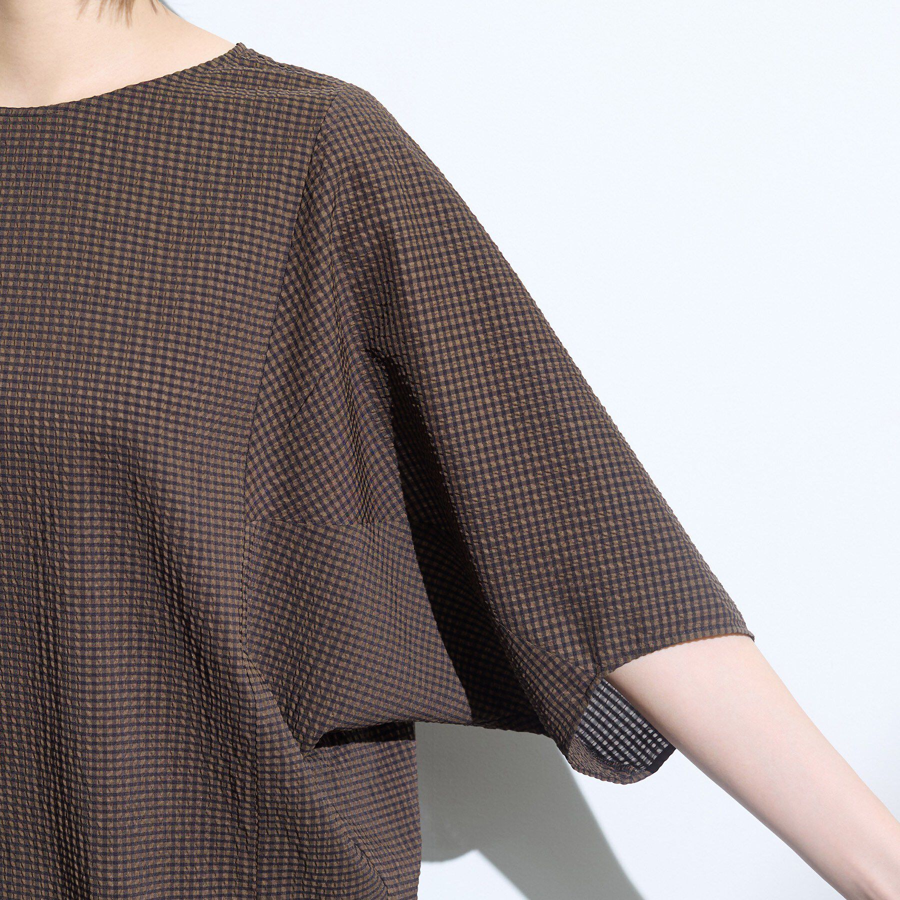 INDIVI「【体型カバー】サッカーチェックドルマントップス」|Tシャツ・カットソー|
