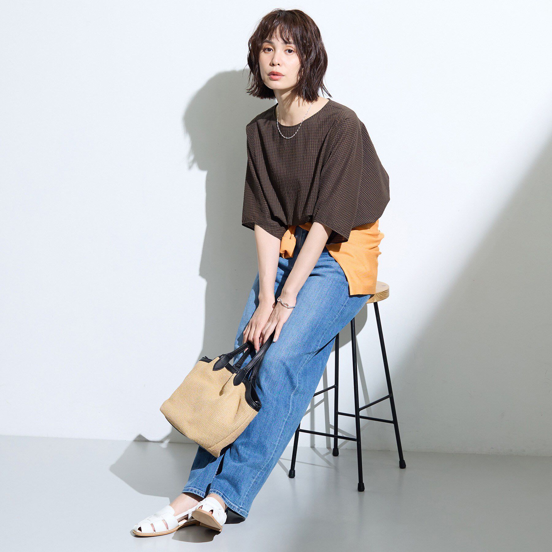 INDIVI「【体型カバー】サッカーチェックドルマントップス」|Tシャツ・カットソー|