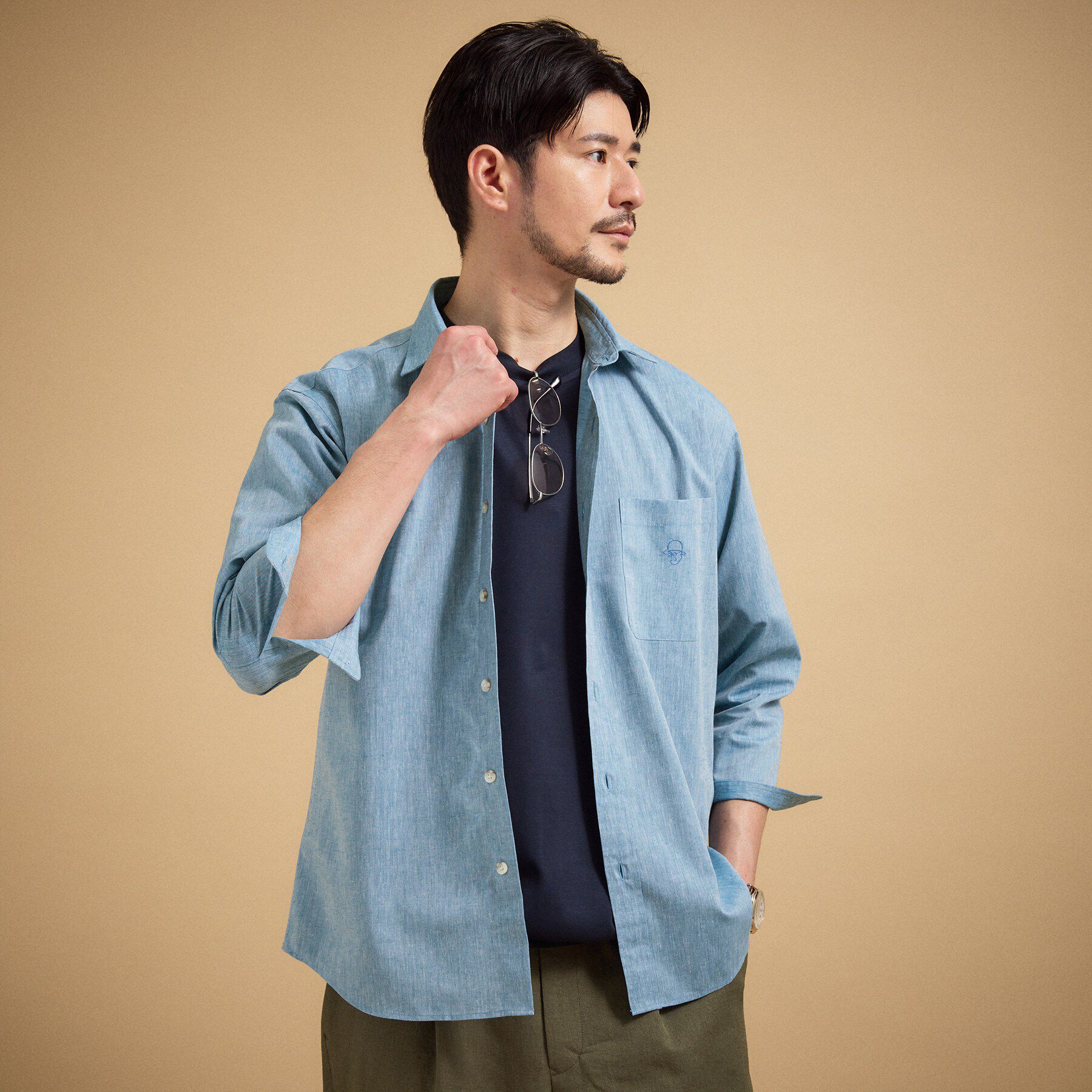 TAKEO KIKUCHI「【接触冷感】ハイブリッド リネン 七分袖シャツ」|シャツ・ブラウス|