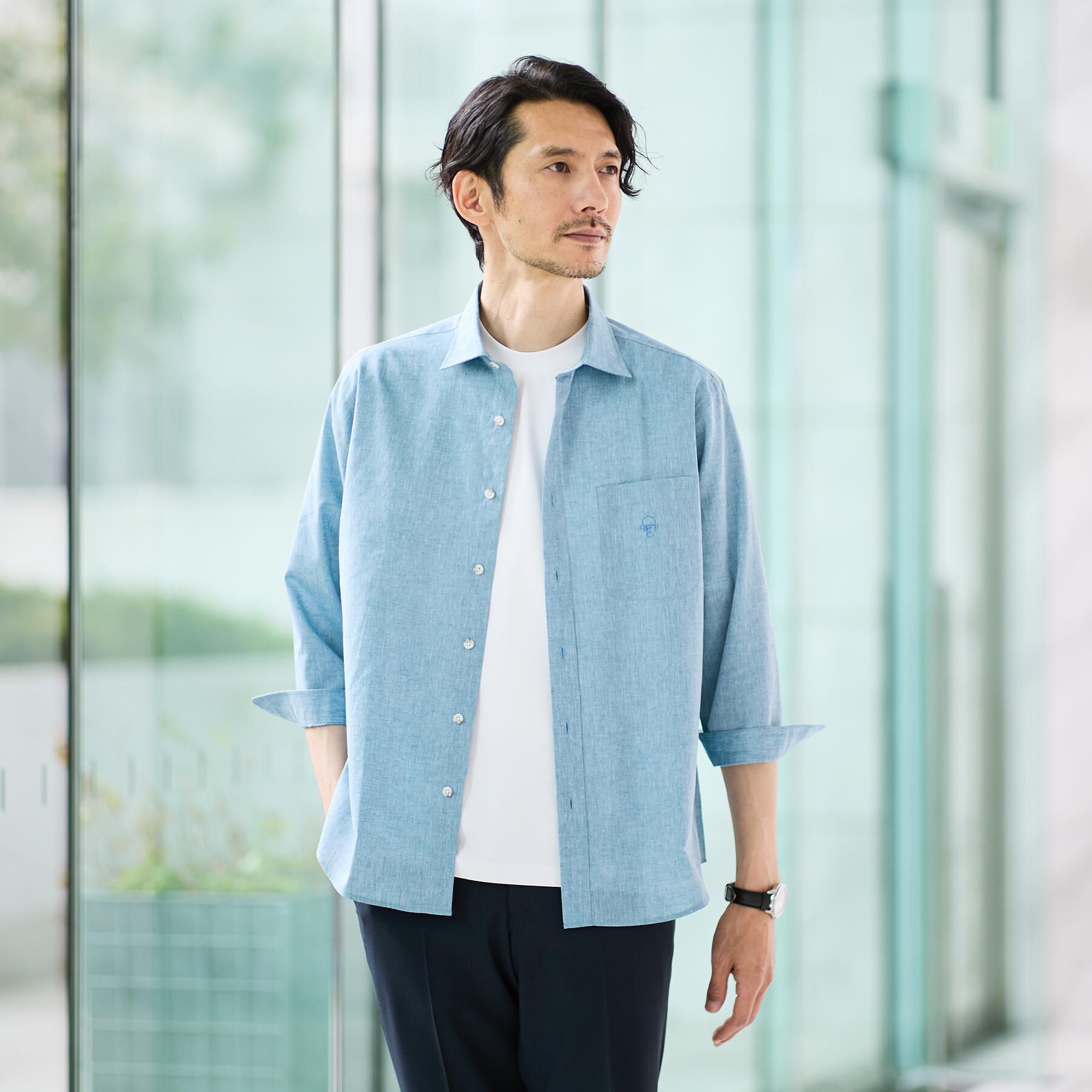 TAKEO KIKUCHI「【接触冷感】ハイブリッド リネン 七分袖シャツ」|シャツ・ブラウス|