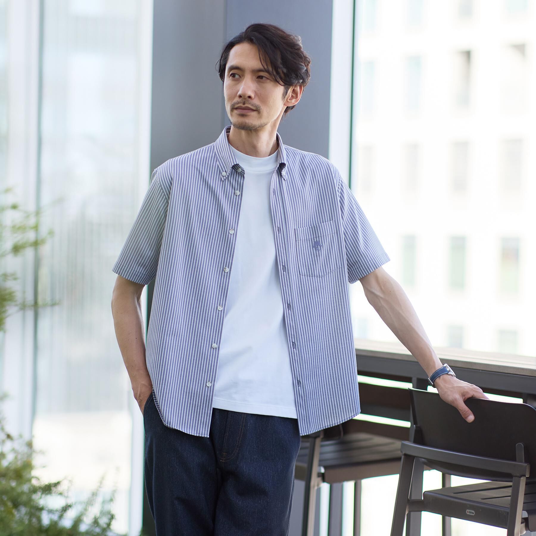 TAKEO KIKUCHI「【接触冷感】ジャージストライプ シャツ」|シャツ・ブラウス|